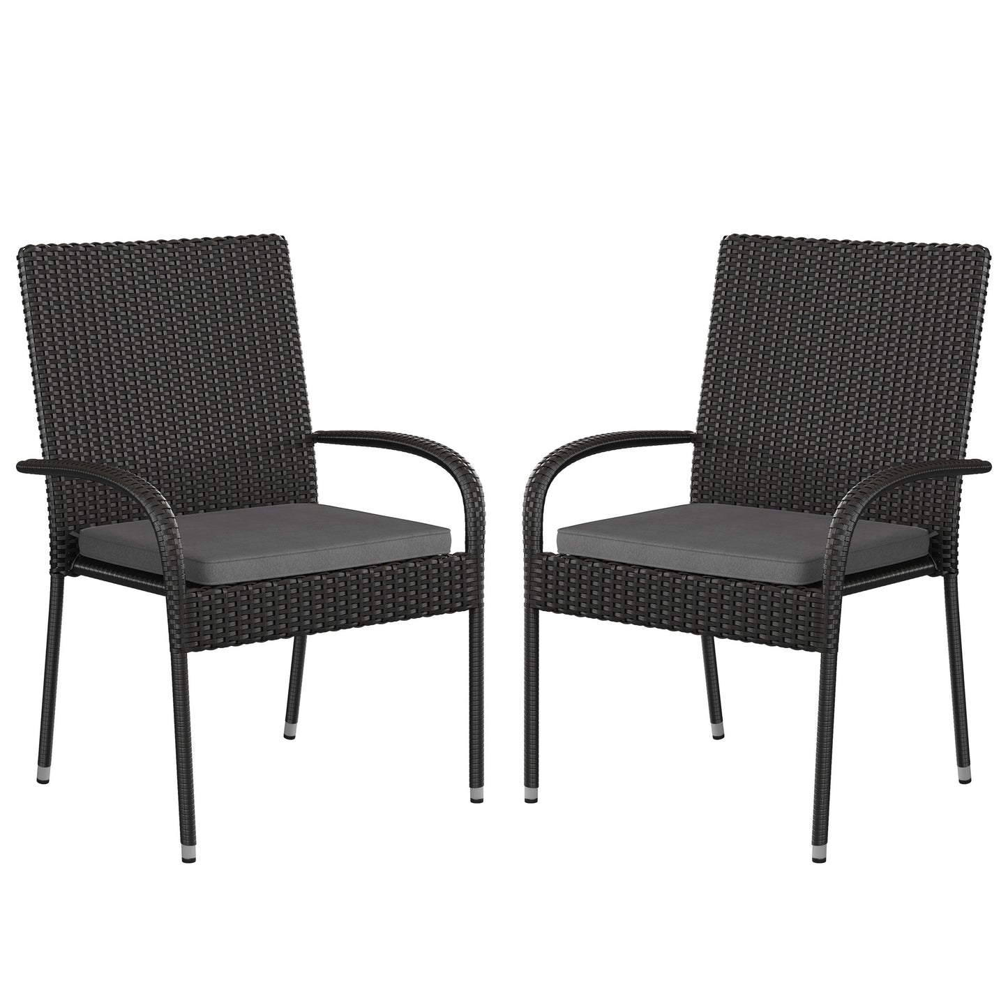 Contemporary Set of 2 Indoor/Outdoor PE Wicker Patio Chairs with Seat Cushions