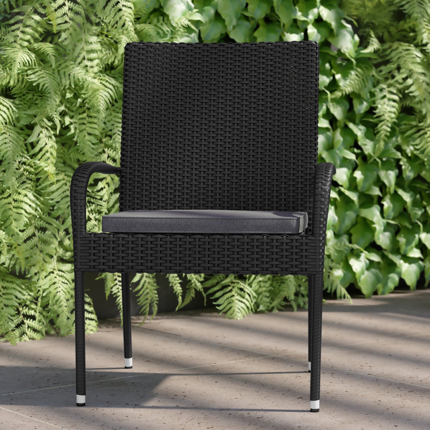 Contemporary Set of 2 Indoor/Outdoor PE Wicker Patio Chairs with Seat Cushions