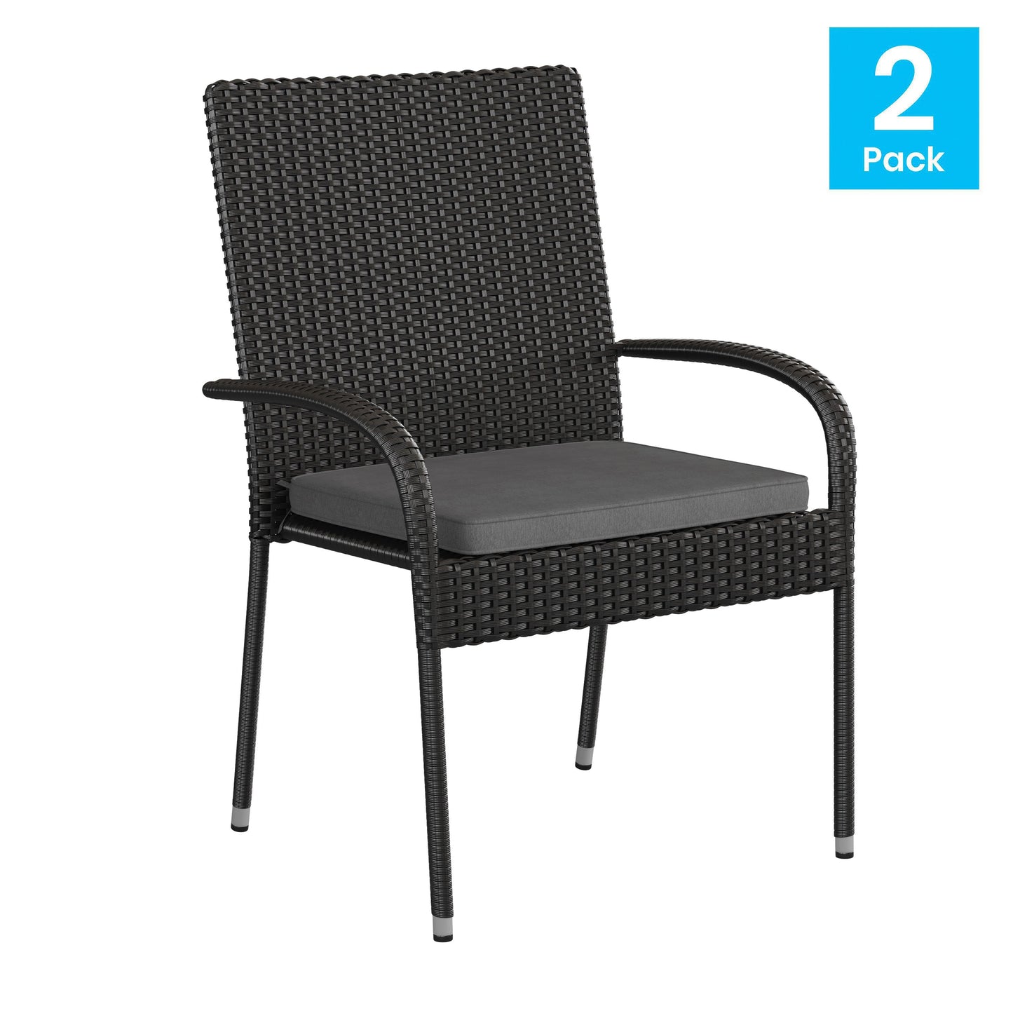 Contemporary Set of 2 Indoor/Outdoor PE Wicker Patio Chairs with Seat Cushions