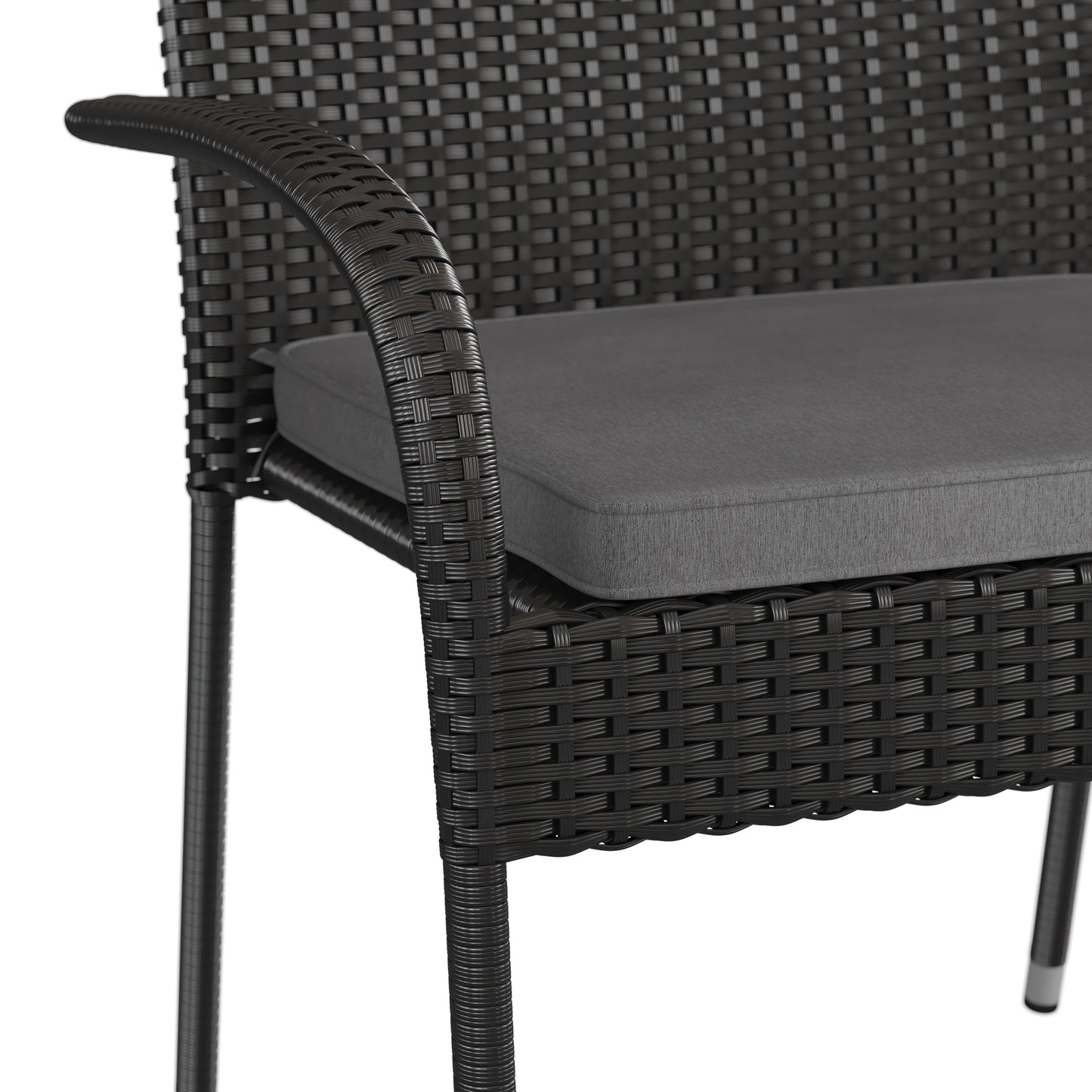 Contemporary Set of 2 Indoor/Outdoor PE Wicker Patio Chairs with Seat Cushions