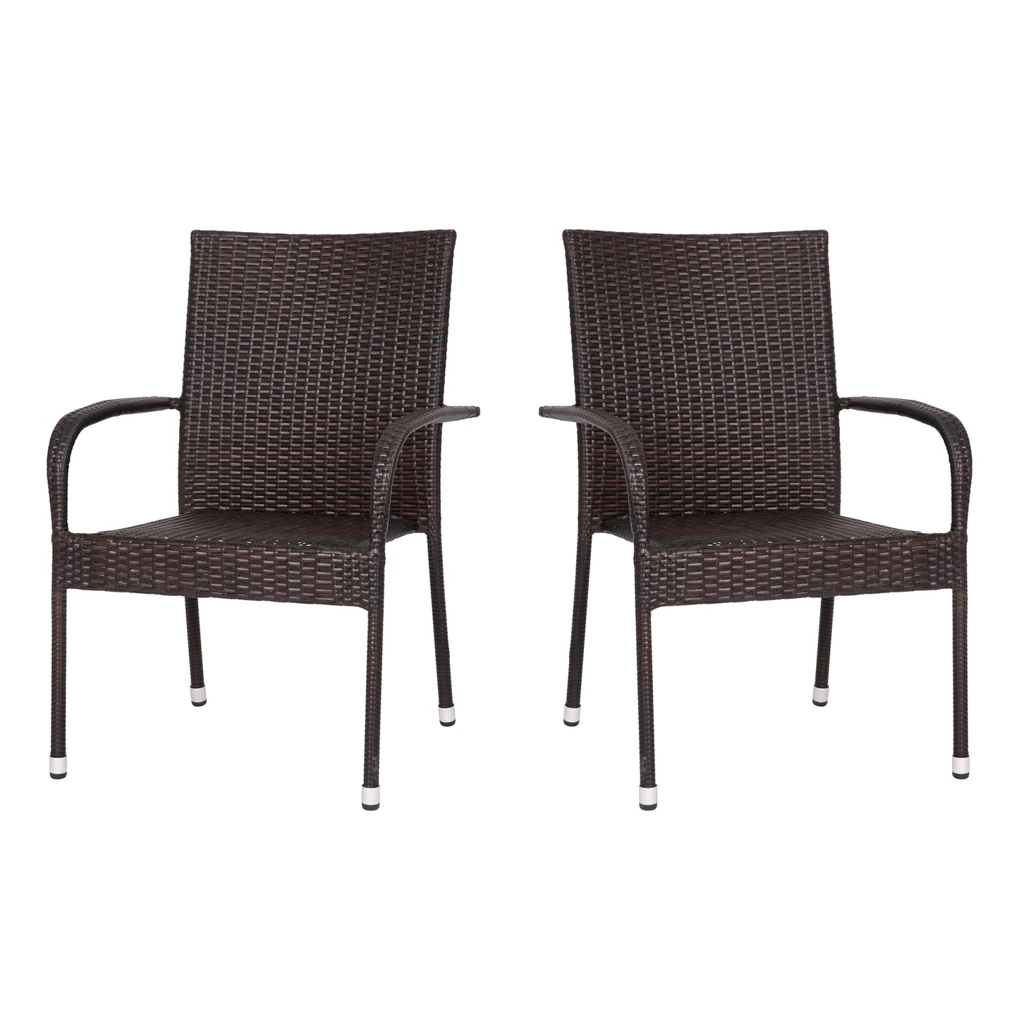 Modern Indoor/Outdoor Stackable Wicker Patio Chairs with Arms - Set of 2