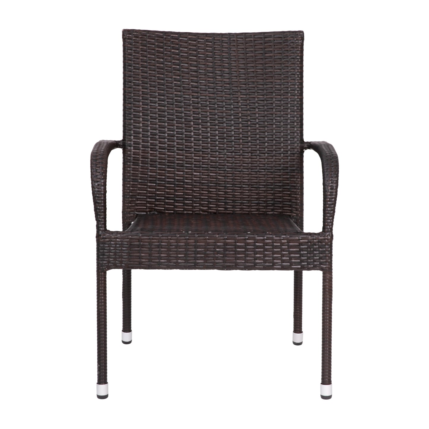 Modern Indoor/Outdoor Stackable Wicker Patio Chairs with Arms - Set of 2