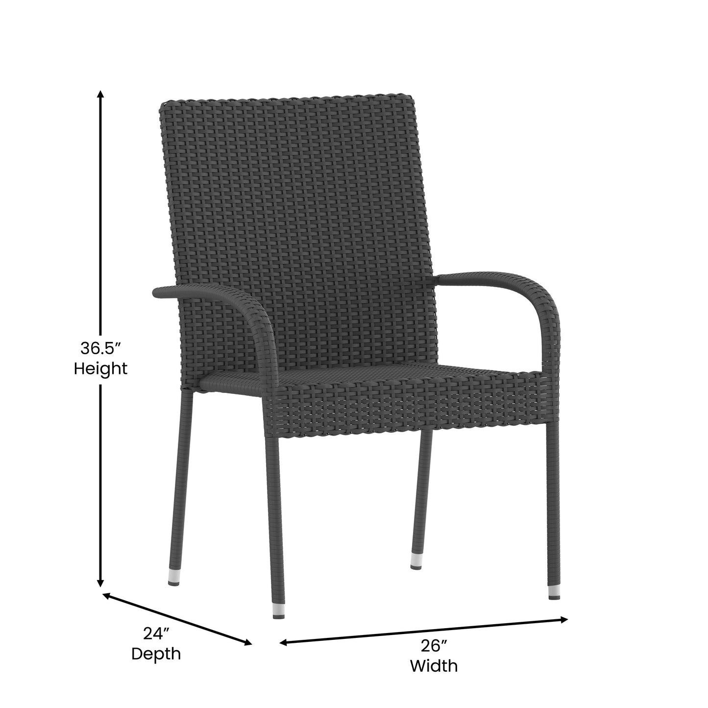 2PK Gray Patio Armchairs 2-TW-3WBE073-GY-GG