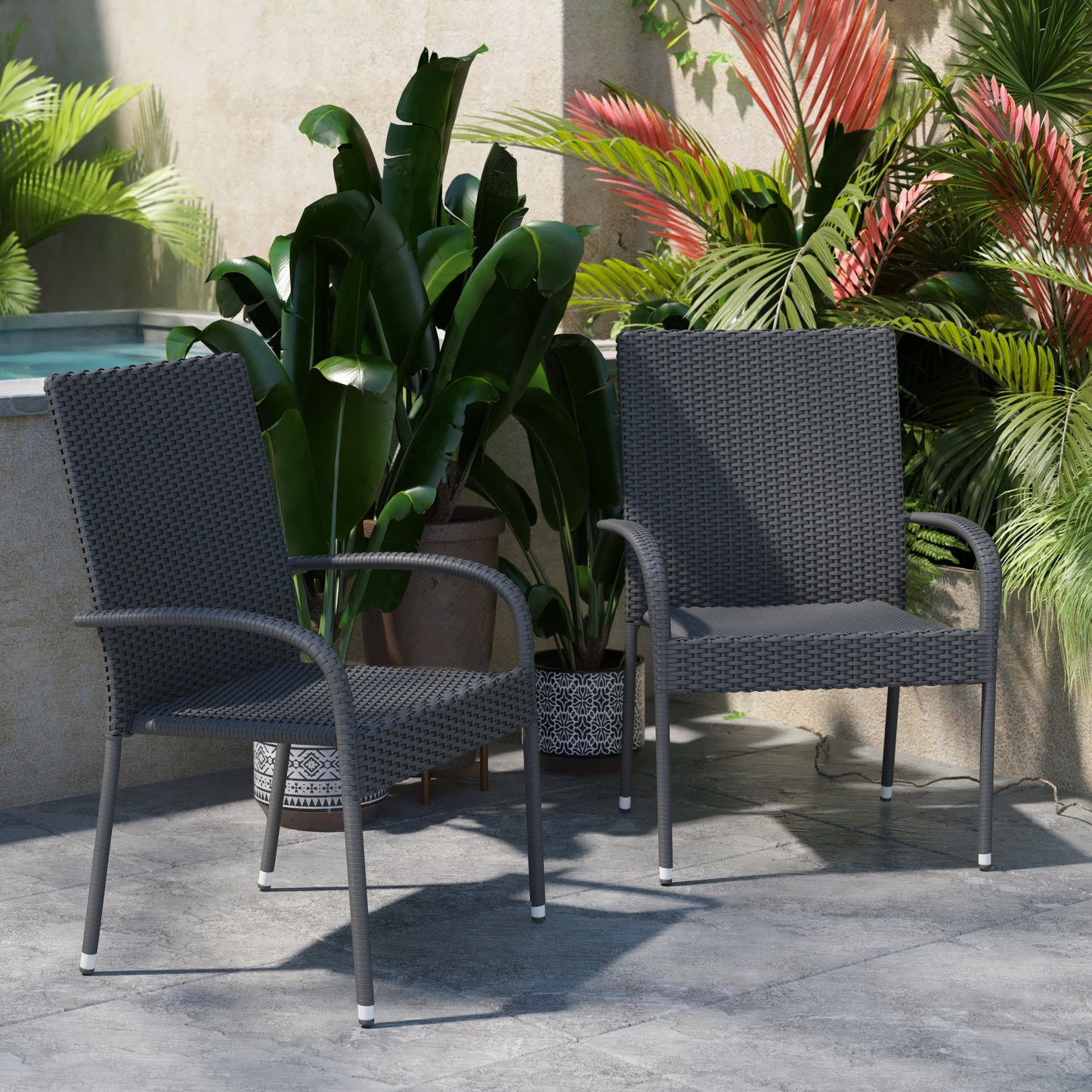 2PK Gray Patio Armchairs 2-TW-3WBE073-GY-GG