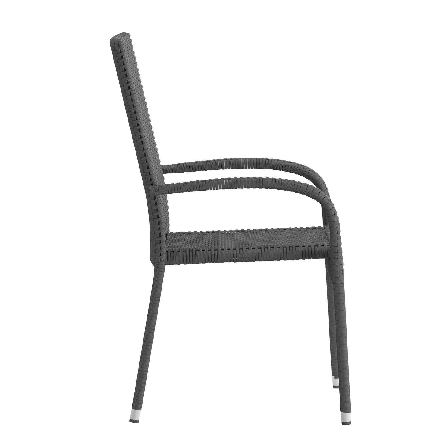 Modern Indoor/Outdoor Stackable Wicker Patio Chairs with Arms - Set of 2