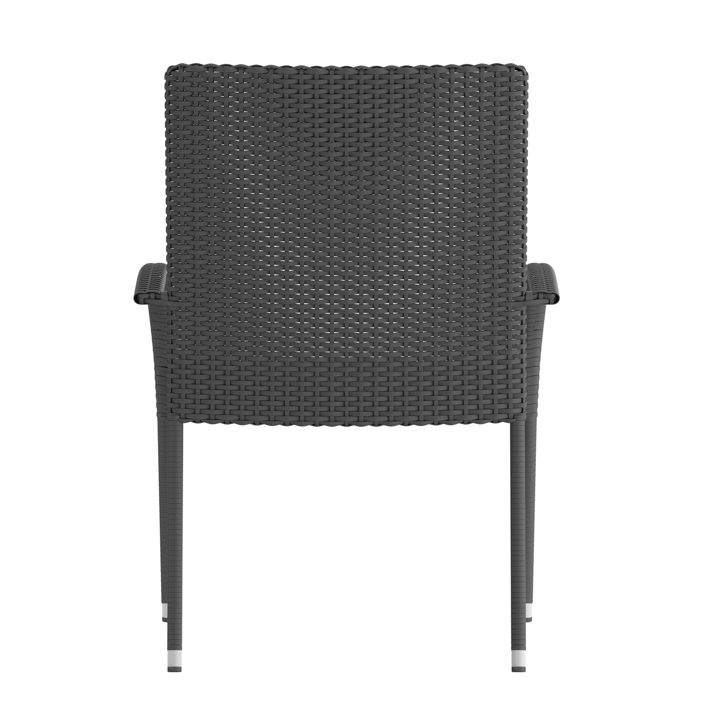 Modern Indoor/Outdoor Stackable Wicker Patio Chairs with Arms - Set of 2