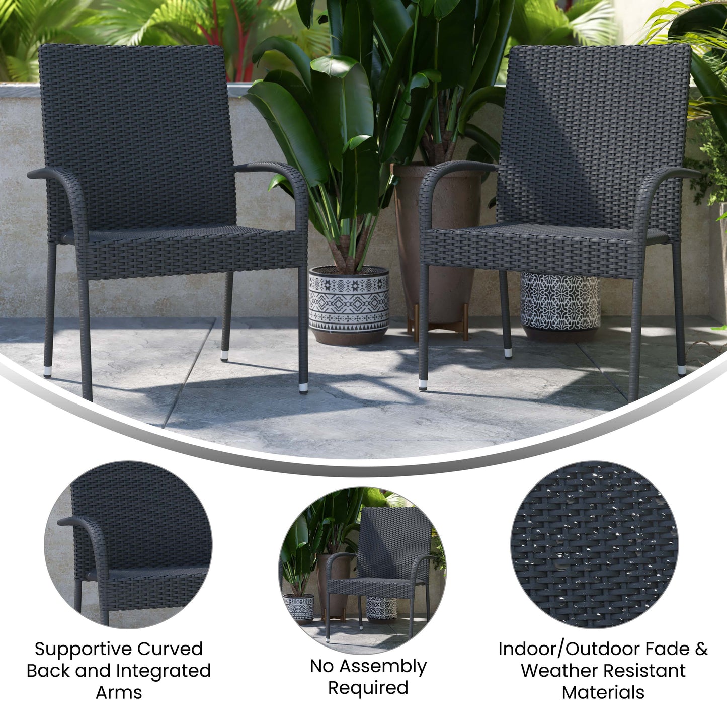 2PK Gray Patio Armchairs 2-TW-3WBE073-GY-GG