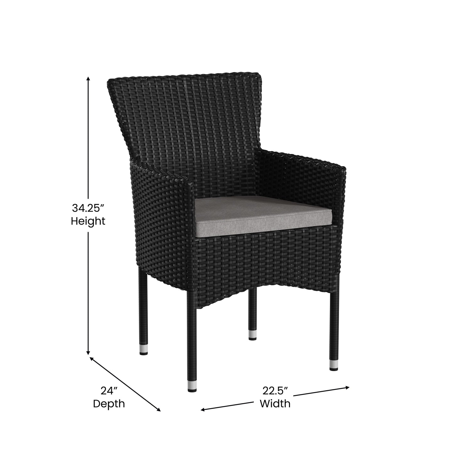 2PK Black Patio Armchairs 2-TW-3WBE074-BK-GG