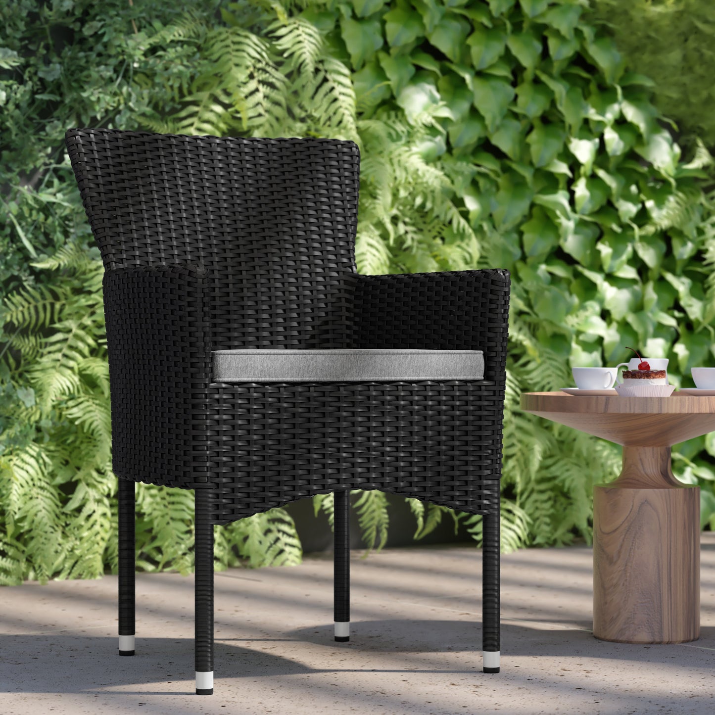 2PK Black Patio Armchairs 2-TW-3WBE074-BK-GG