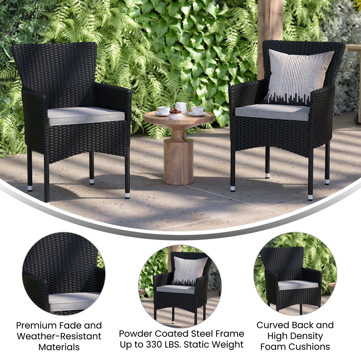 2PK Black Patio Armchairs 2-TW-3WBE074-BK-GG