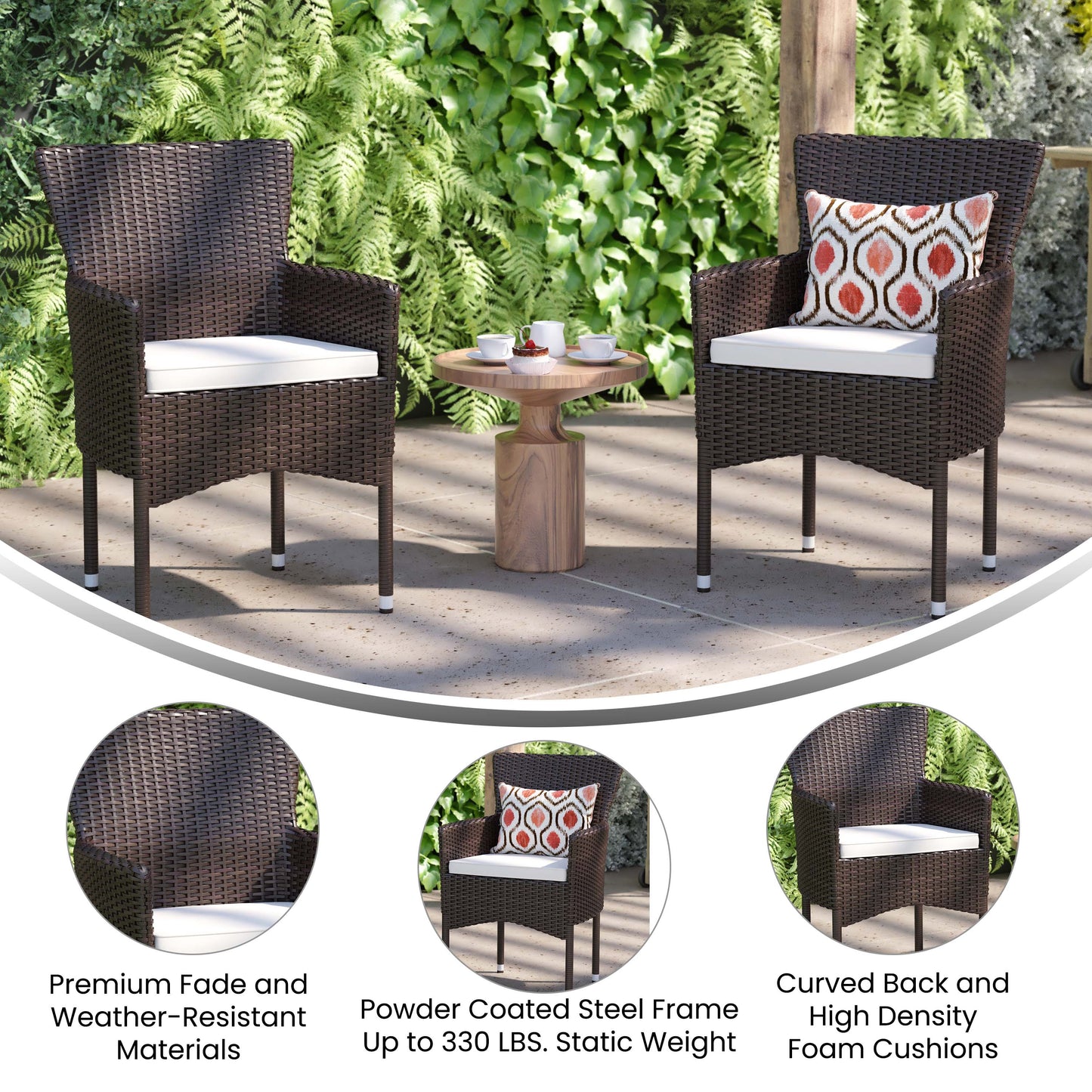 Modern Indoor/Outdoor Wicker Patio Chairs with Cushions - Set of 2