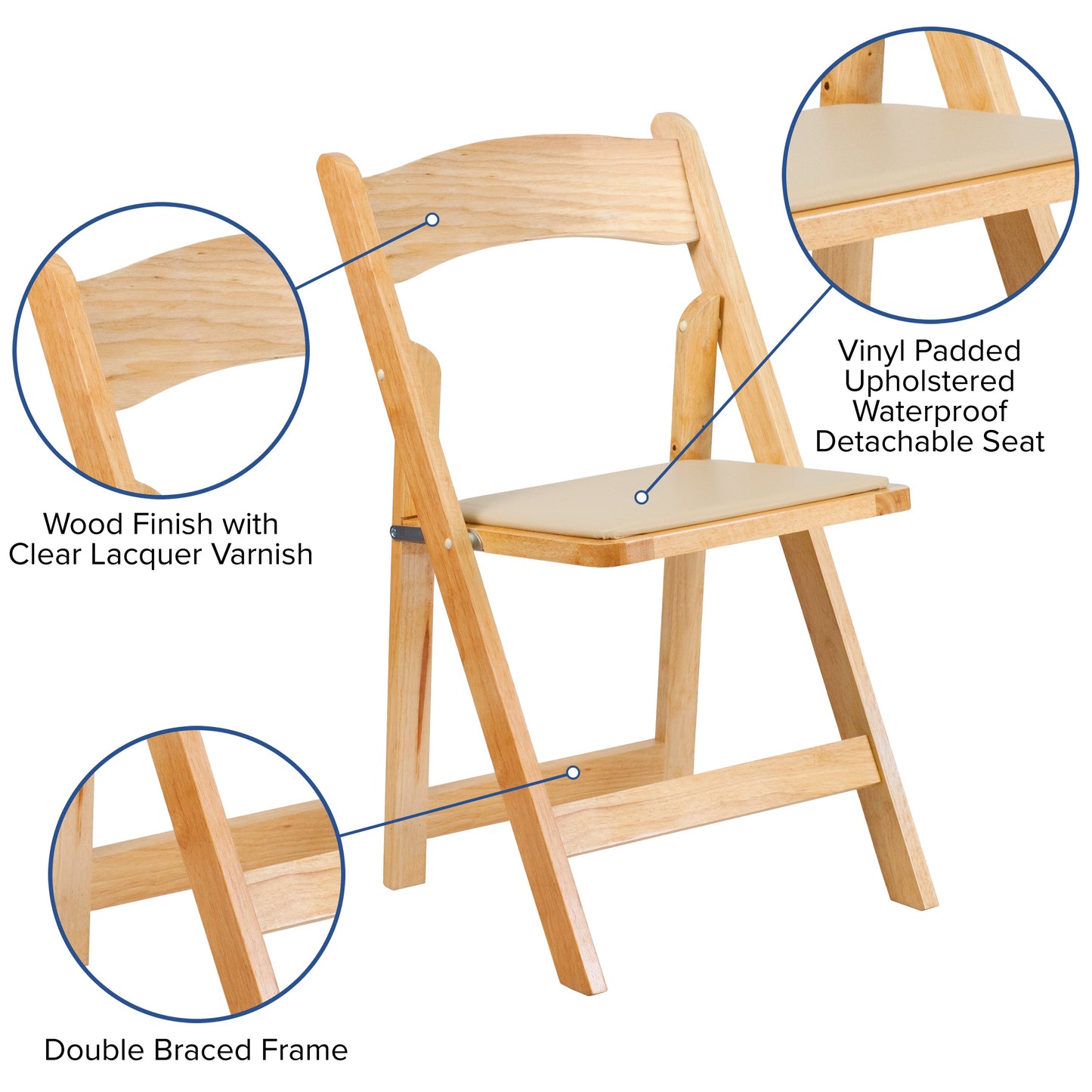 Natural Wood Folding Chair 2-XF-2903-NAT-WOOD-GG