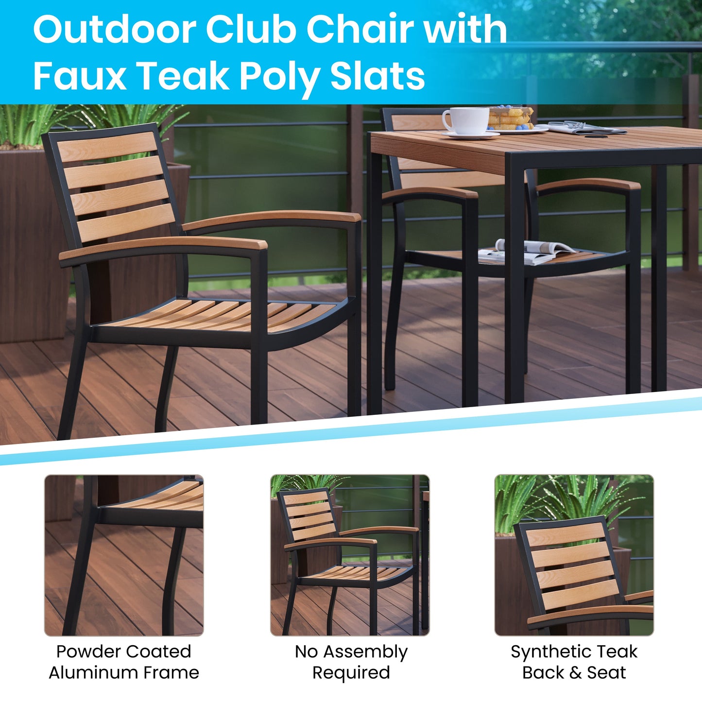 2 Pack Faux Teak Patio Chairs 2-XU-DG-HW6006-GG