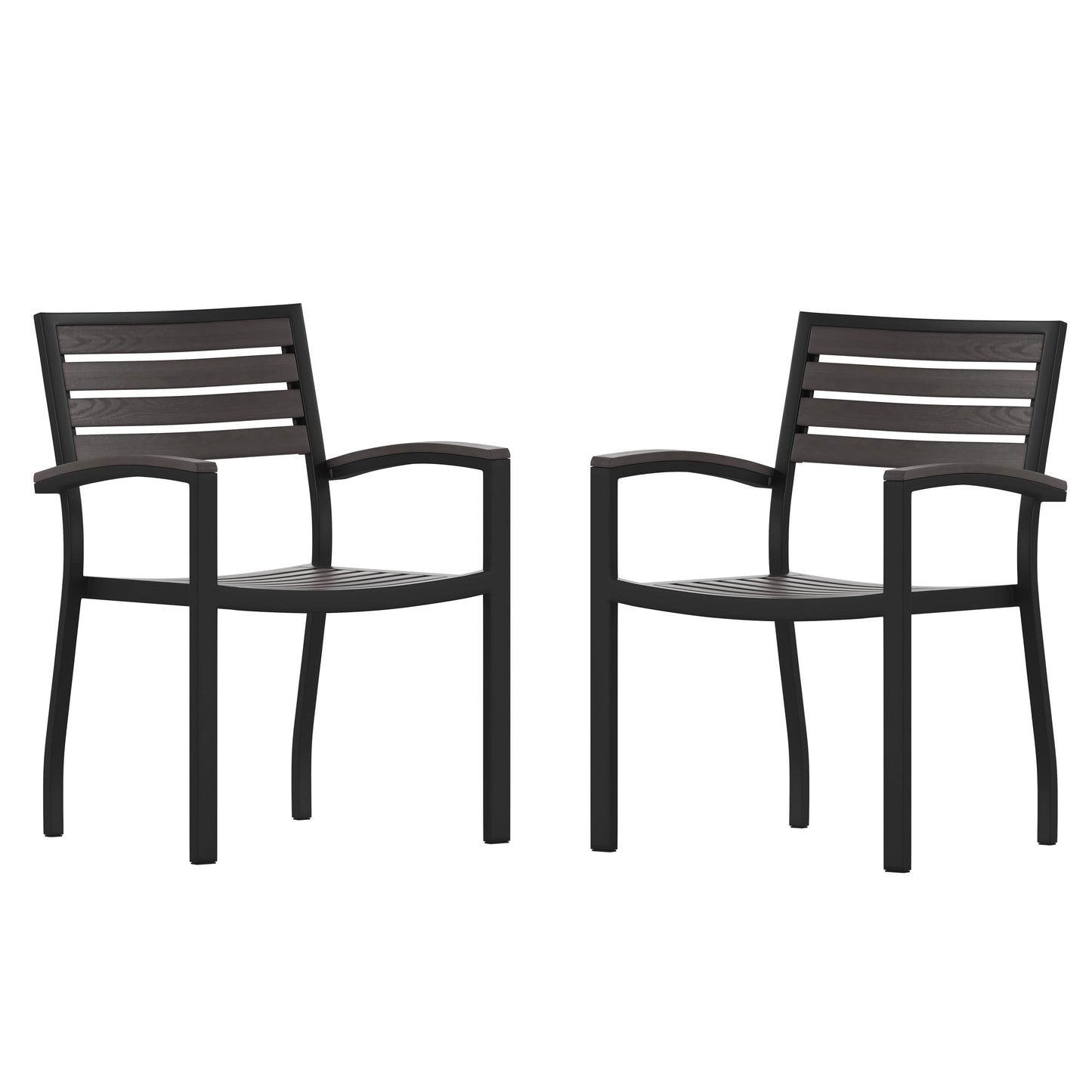 2PK Gray Faux Teak Deck Chairs 2-XU-DG-HW6006-GY-GG