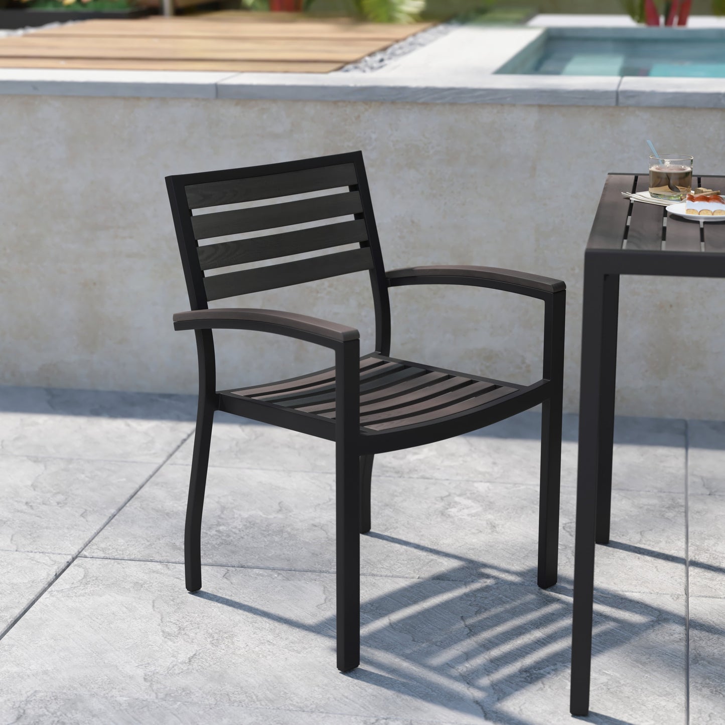 2PK Gray Faux Teak Deck Chairs 2-XU-DG-HW6006-GY-GG