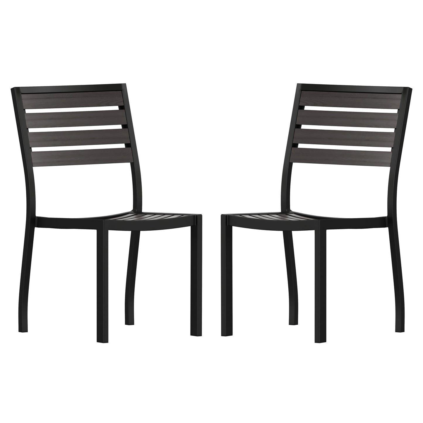 2PK Gray Faux Teak Side Chairs 2-XU-DG-HW6036-GY-GG