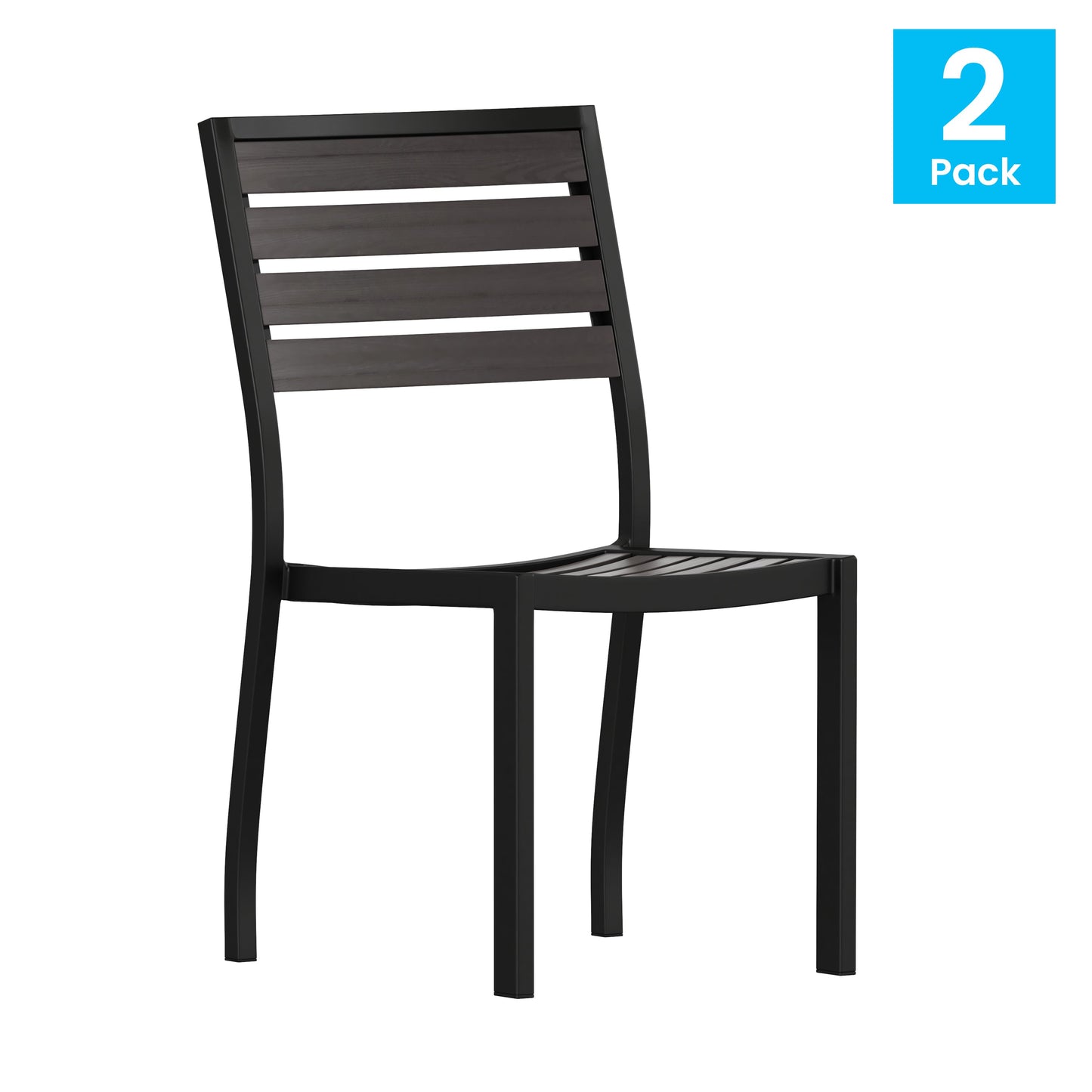 2PK Gray Faux Teak Side Chairs 2-XU-DG-HW6036-GY-GG