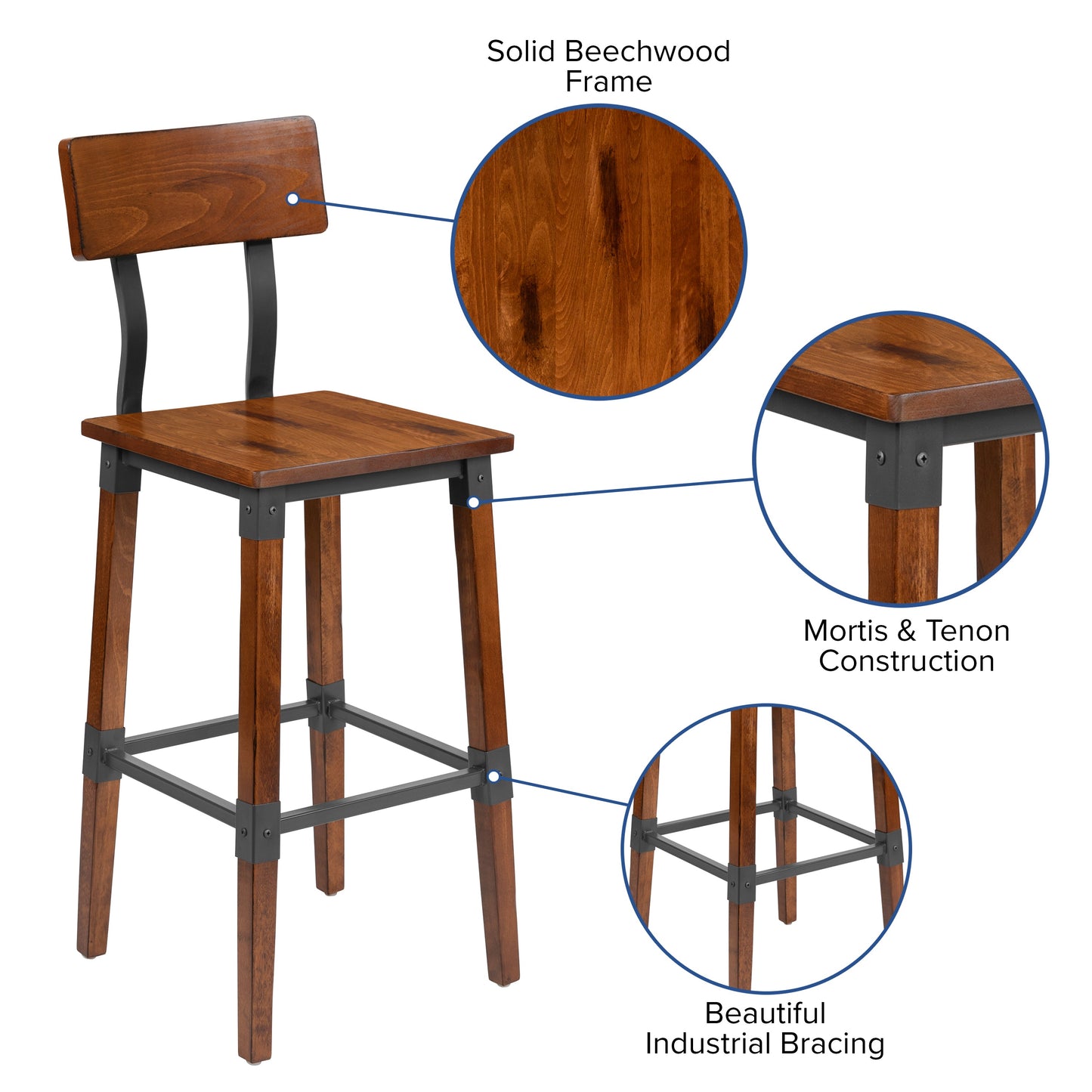 Walnut Wood Dining Barstool 2-XU-DG-W0236B-GG