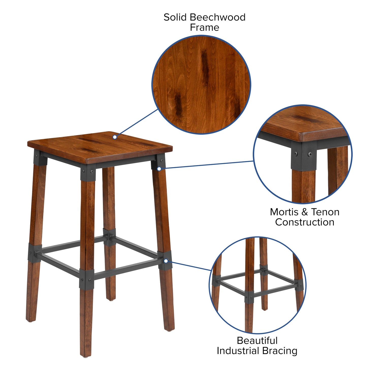 Walnut Wood Dining Barstool 2-XU-DG-W0247B-GG