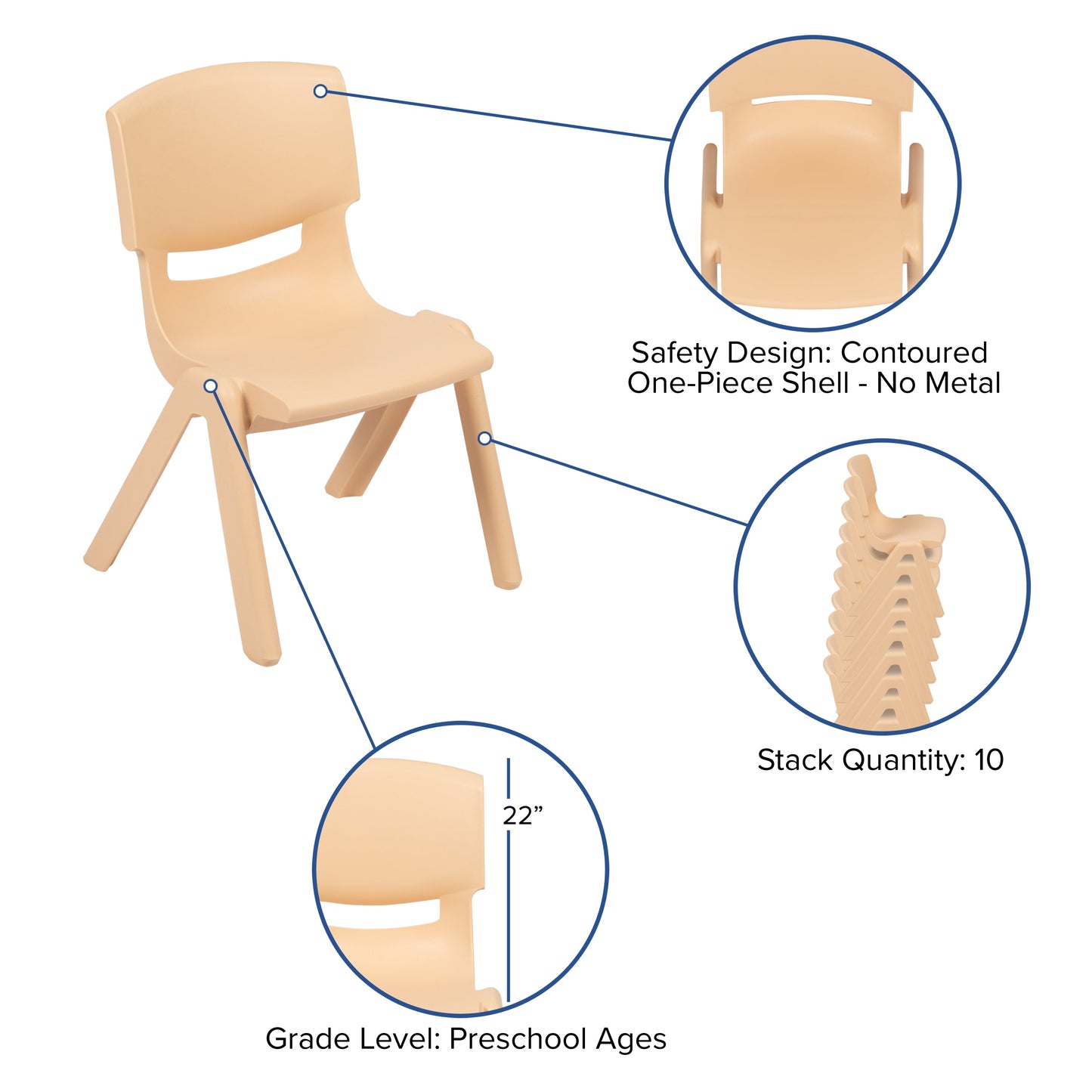 2PK Natural Plastic Chair 2-YU-YCX-001-NAT-GG