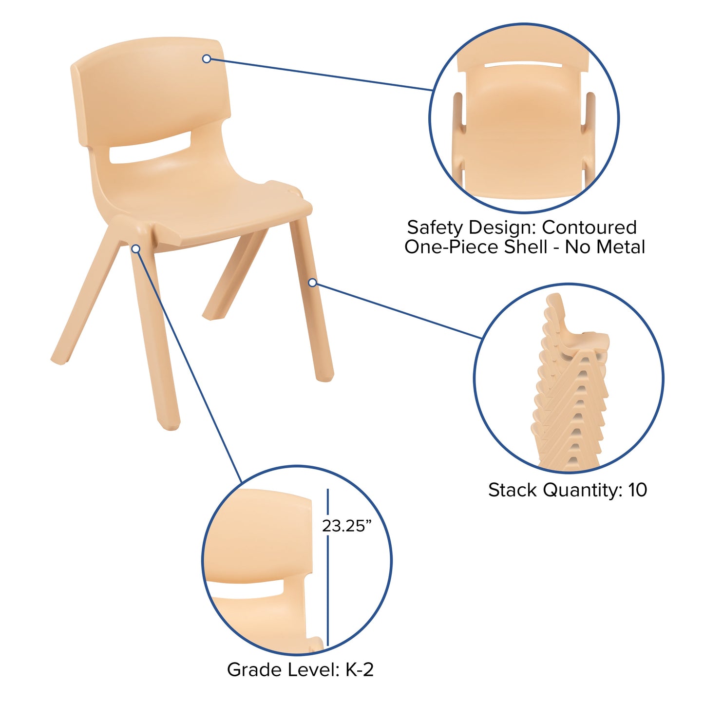 2PK Natural Plastic Chair 2-YU-YCX-004-NAT-GG