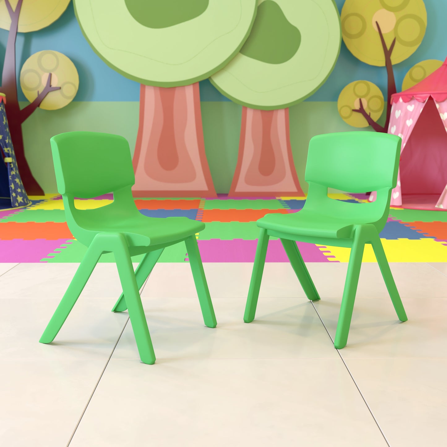 2PK Green Plastic Stack Chair 2-YU-YCX-005-GREEN-GG