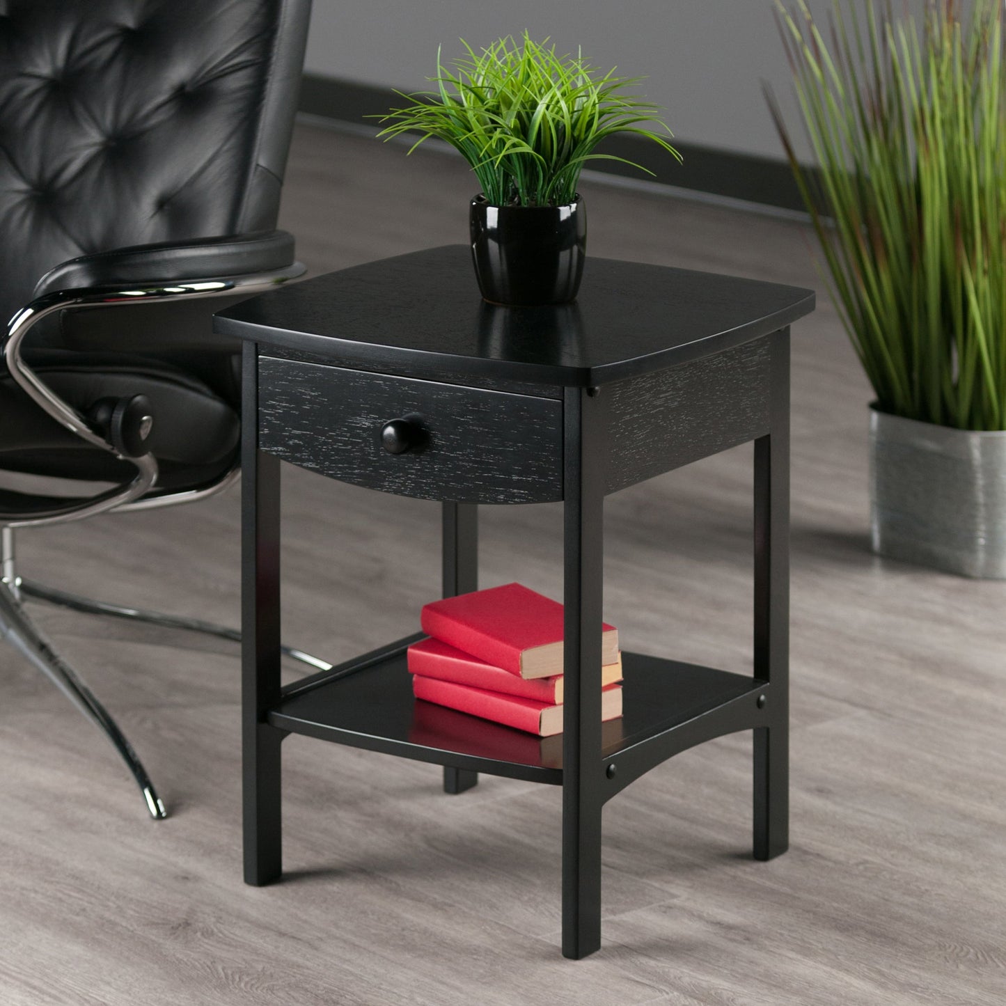 Claire Curved Accent Table, Nightstand, Black