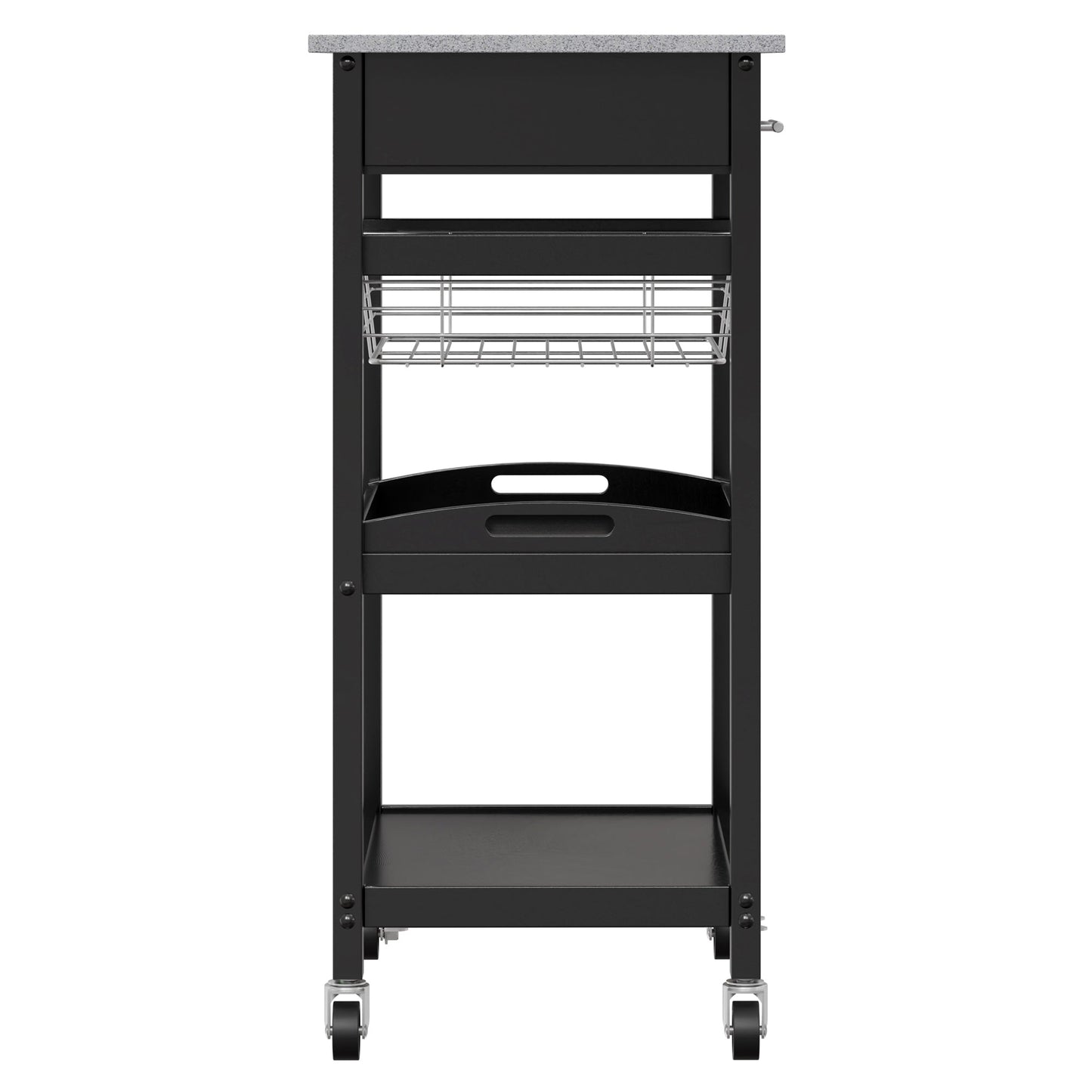 Julia Utility Kitchen Cart, Granite Top, Black