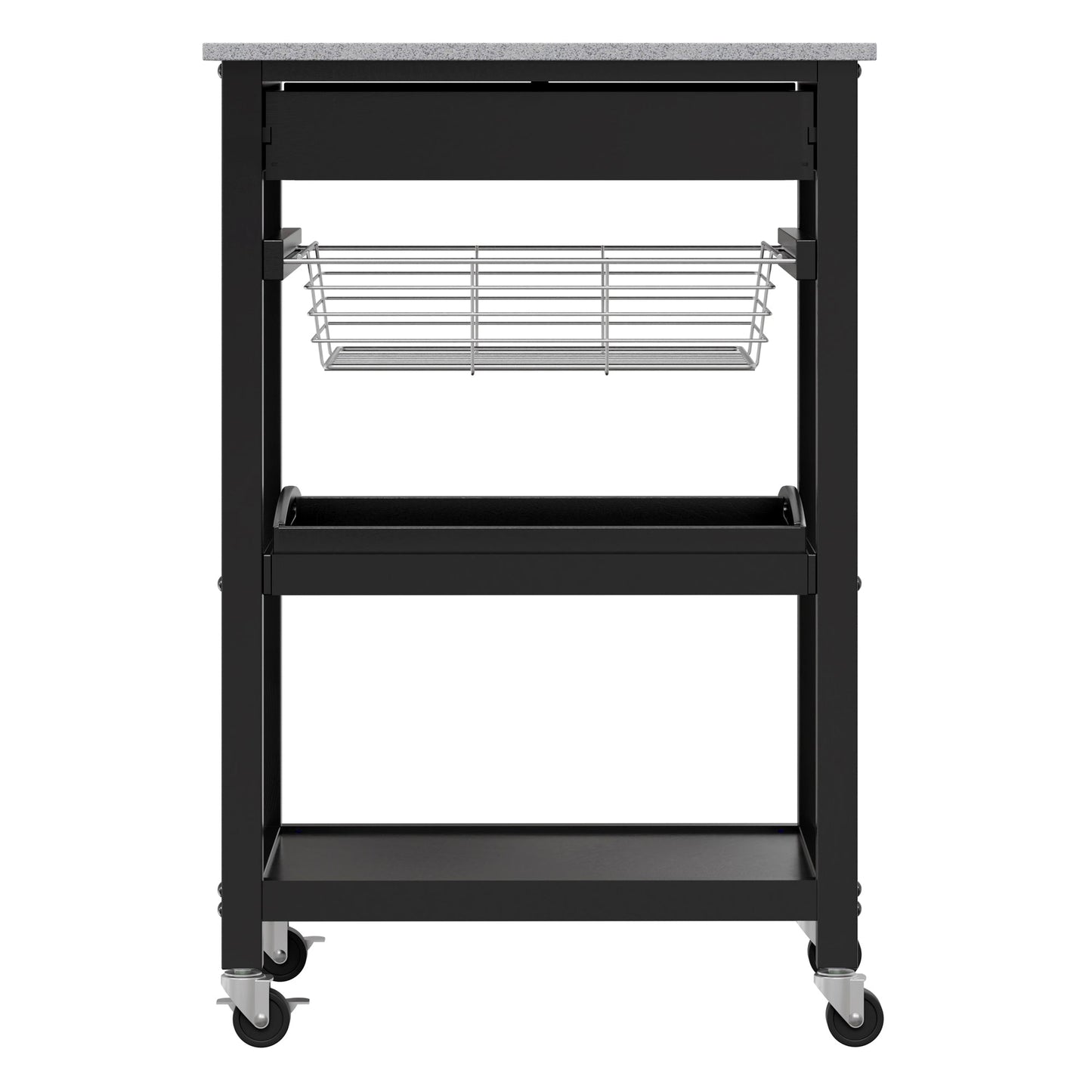 Julia Utility Kitchen Cart, Granite Top, Black