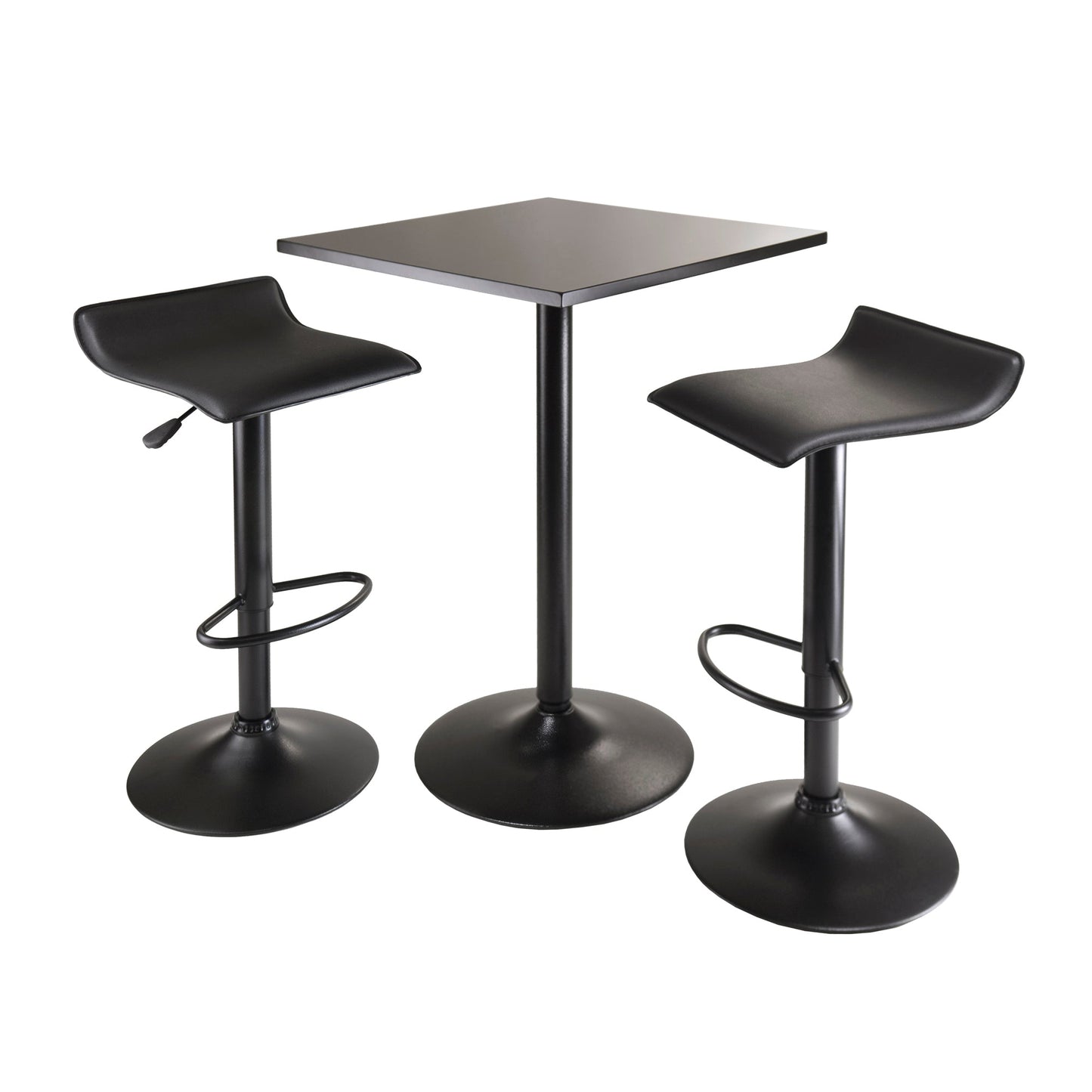 Obsidian 3-Pc Square Pub Table and Adjustable Swivel Stools, Black