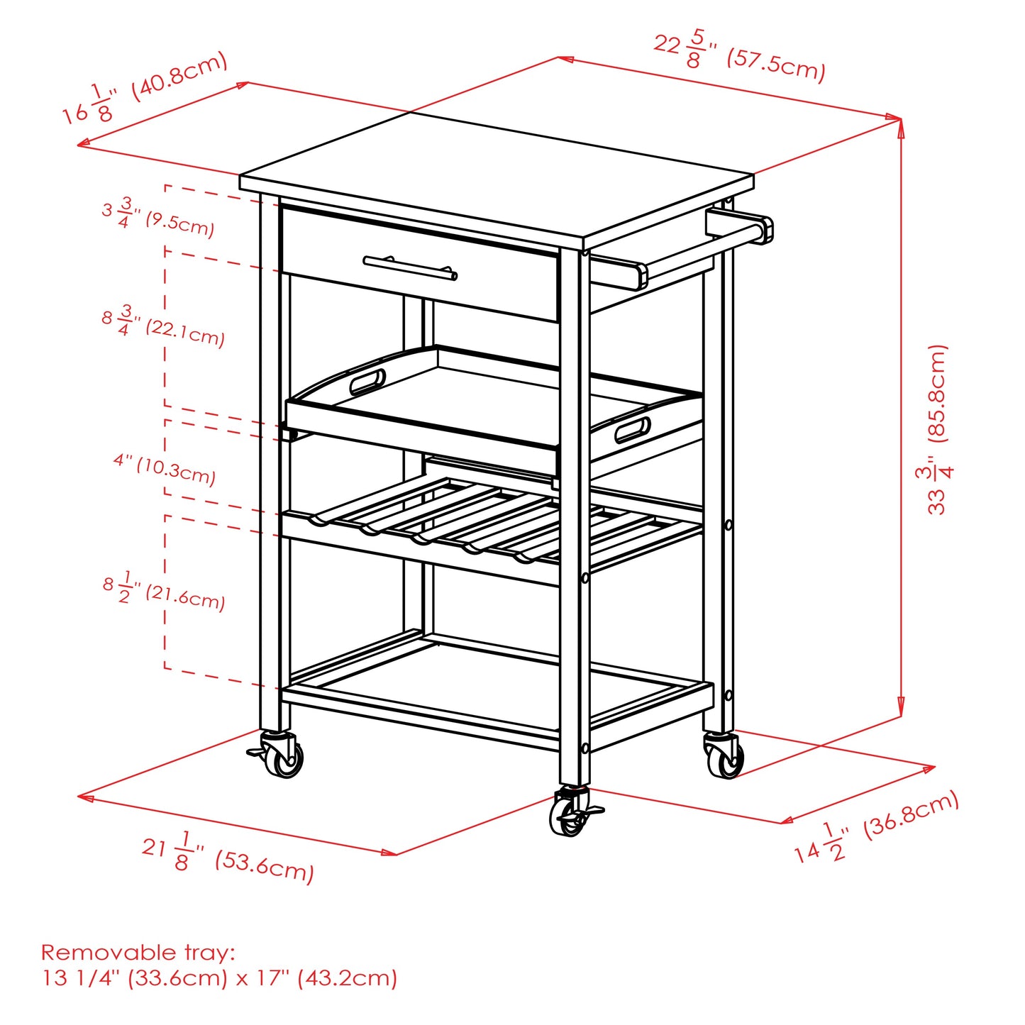 Anthony Utility Kitchen Cart, Stainless Steel Top, Black