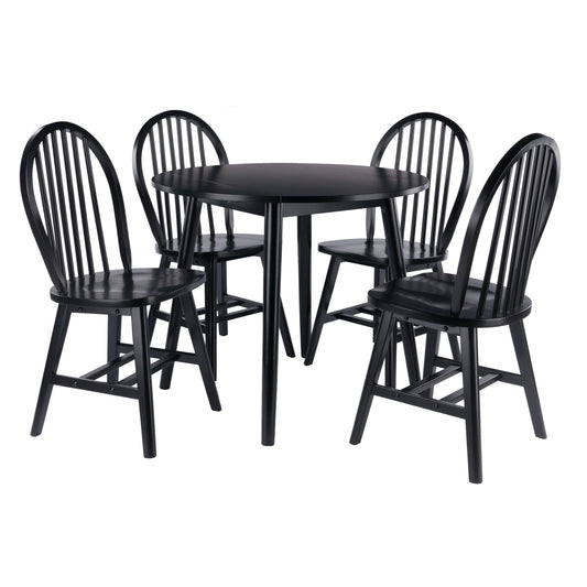 Moreno 5-Pc Drop Leaf Dining Table with Windsor Chairs, Black