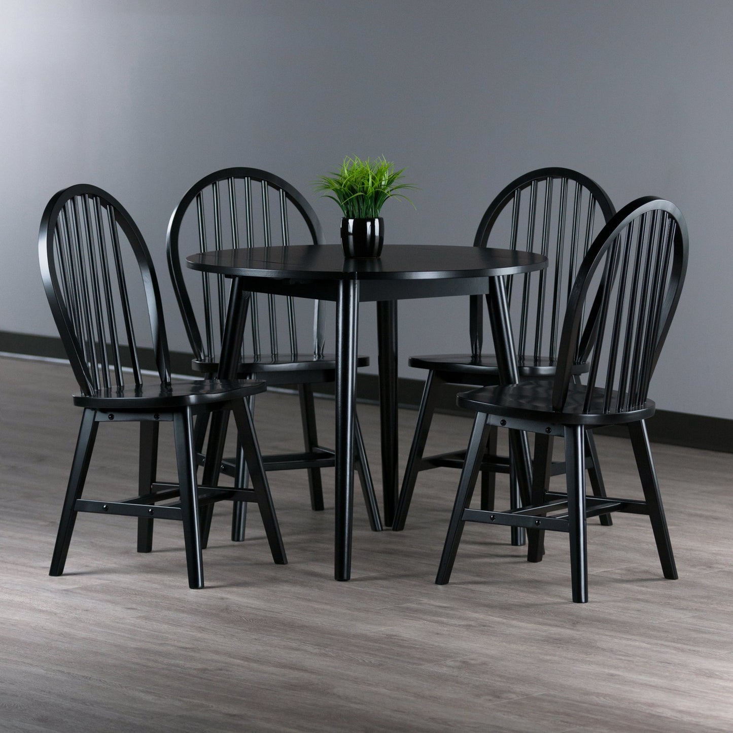 Moreno 5-Pc Drop Leaf Dining Table with Windsor Chairs, Black