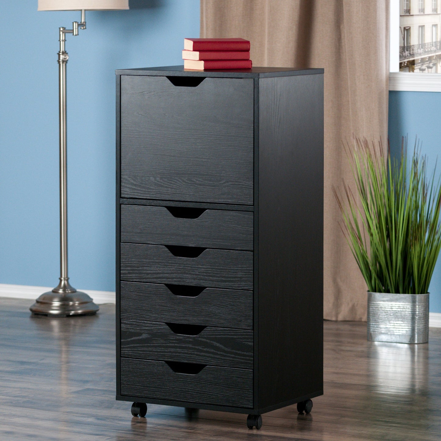 Halifax Tall Storage Cabinet, 5-Drawer, Black