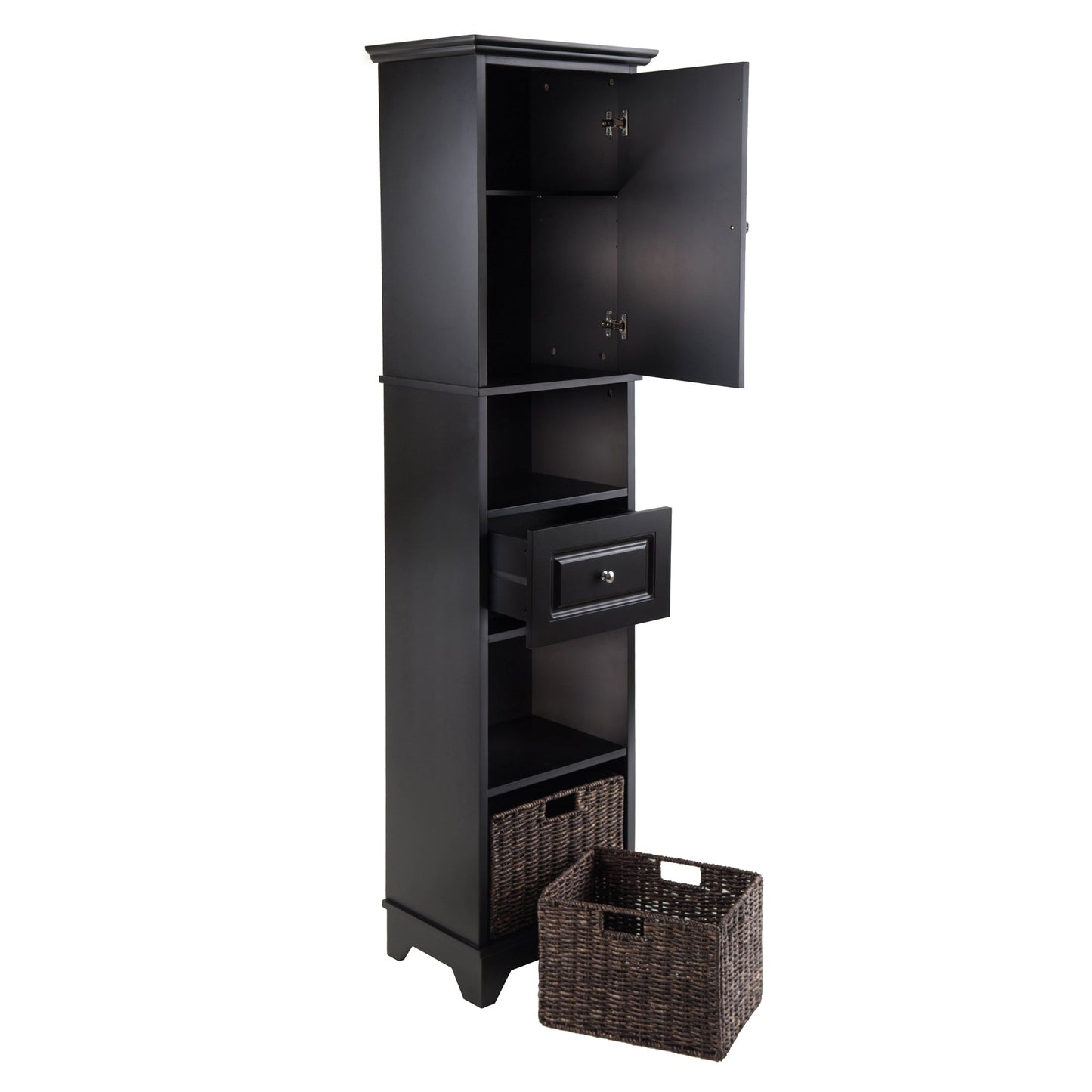 Wyatt 3-Pc Storage Cabinet with 2 Foldable Corn Husk Baskets, Black and Chocolate