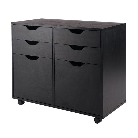 Halifax Wide 2-Door Storage Cabinet, 4-Drawer, Black