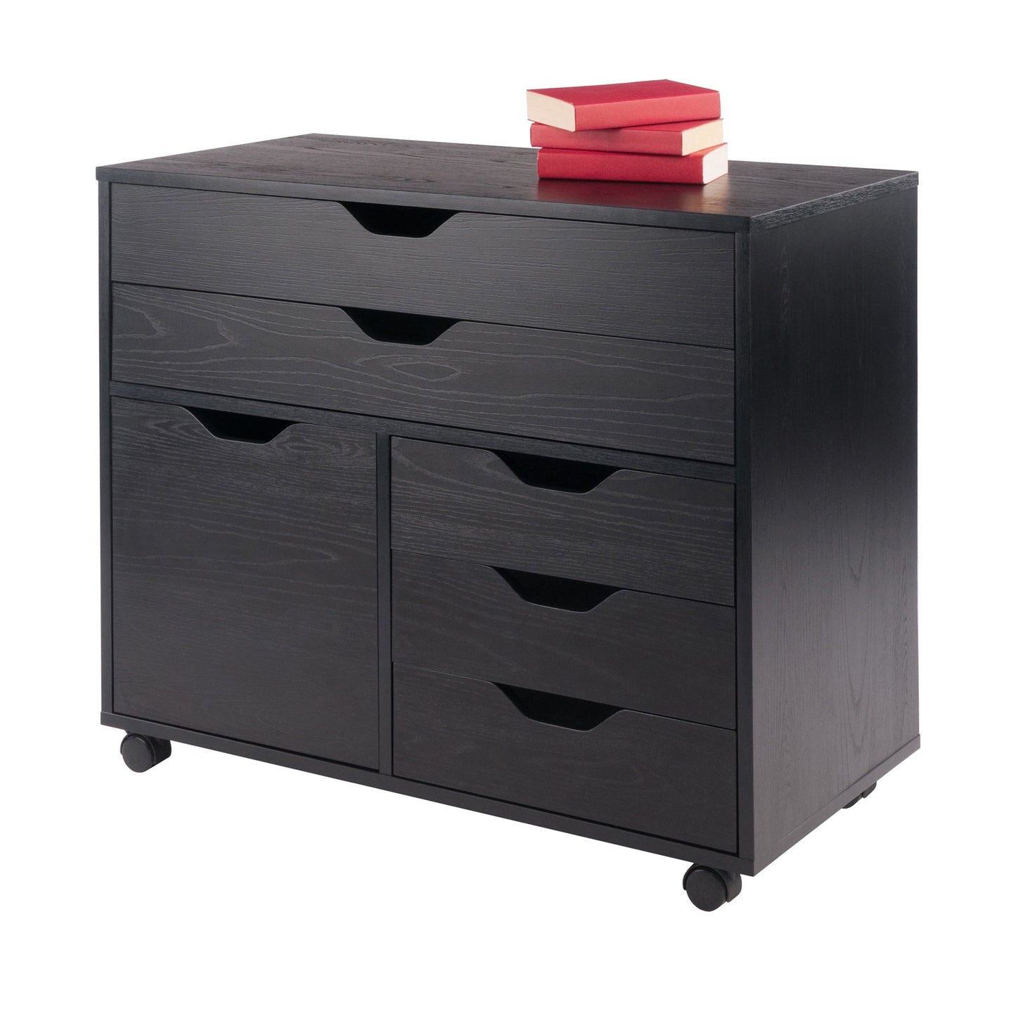 Halifax Wide Storage Cabinet, 3-Small & 2-Wide Drawers, Black