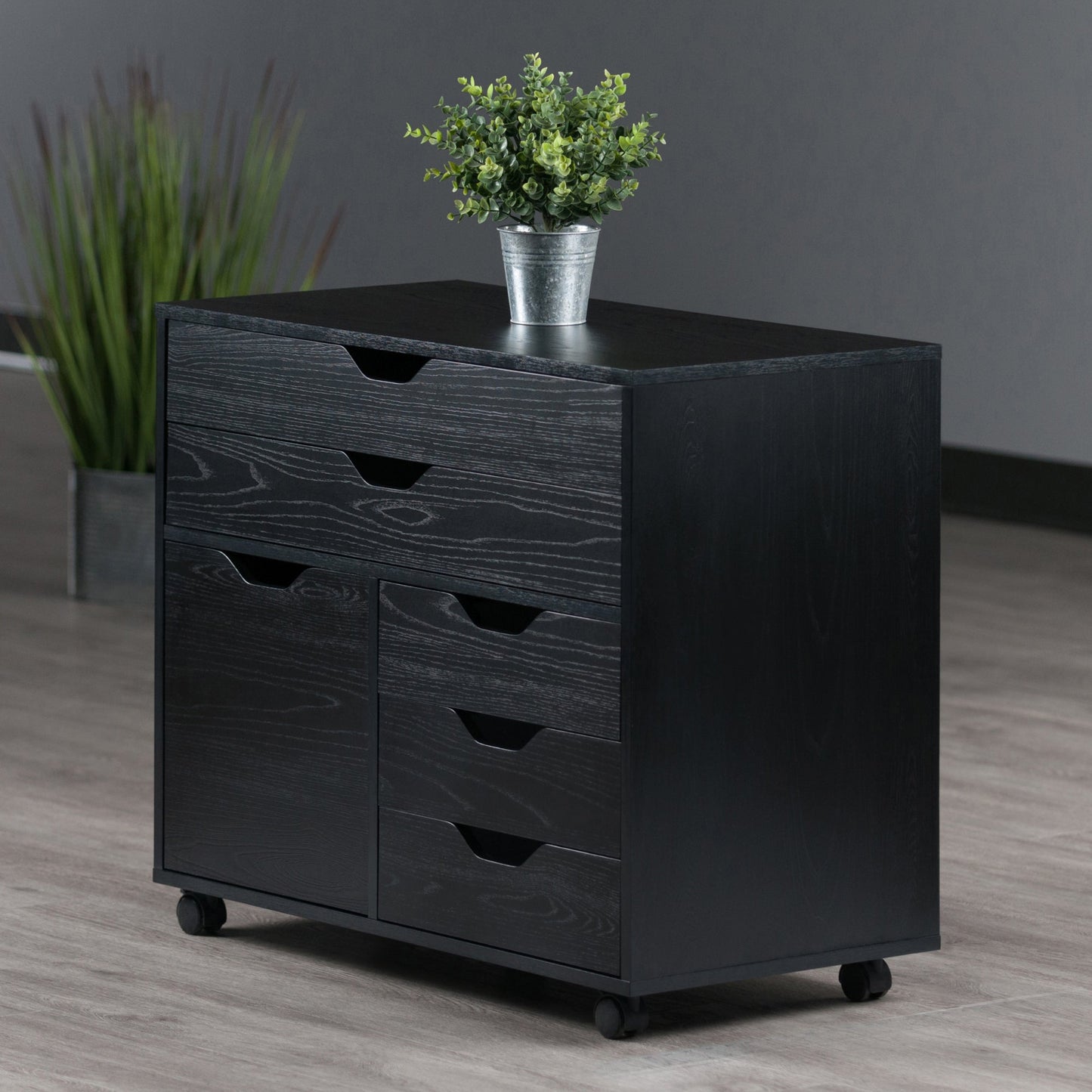 Halifax Wide Storage Cabinet, 3-Small & 2-Wide Drawers, Black