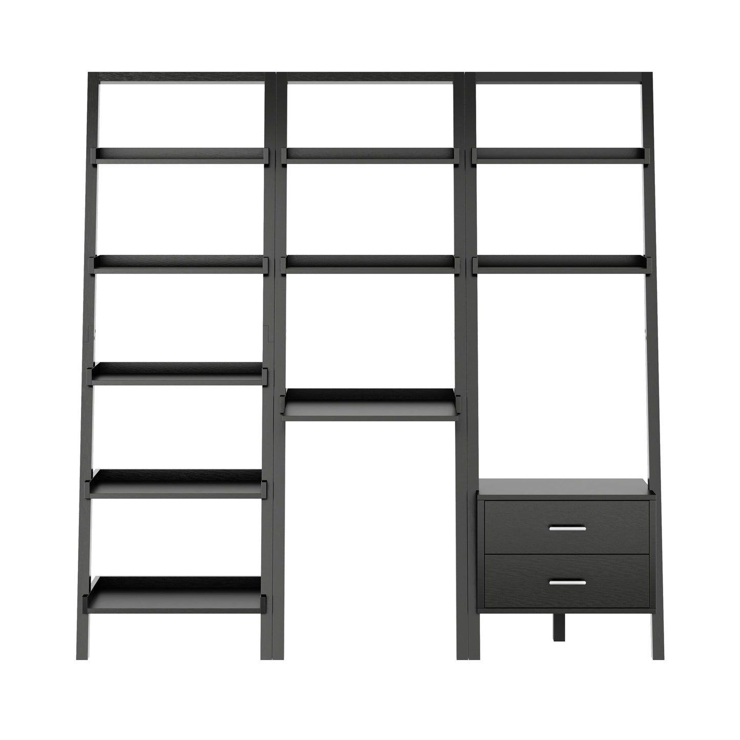 Bellamy 3-Pc Leaning Desk & Shelf Set, Black