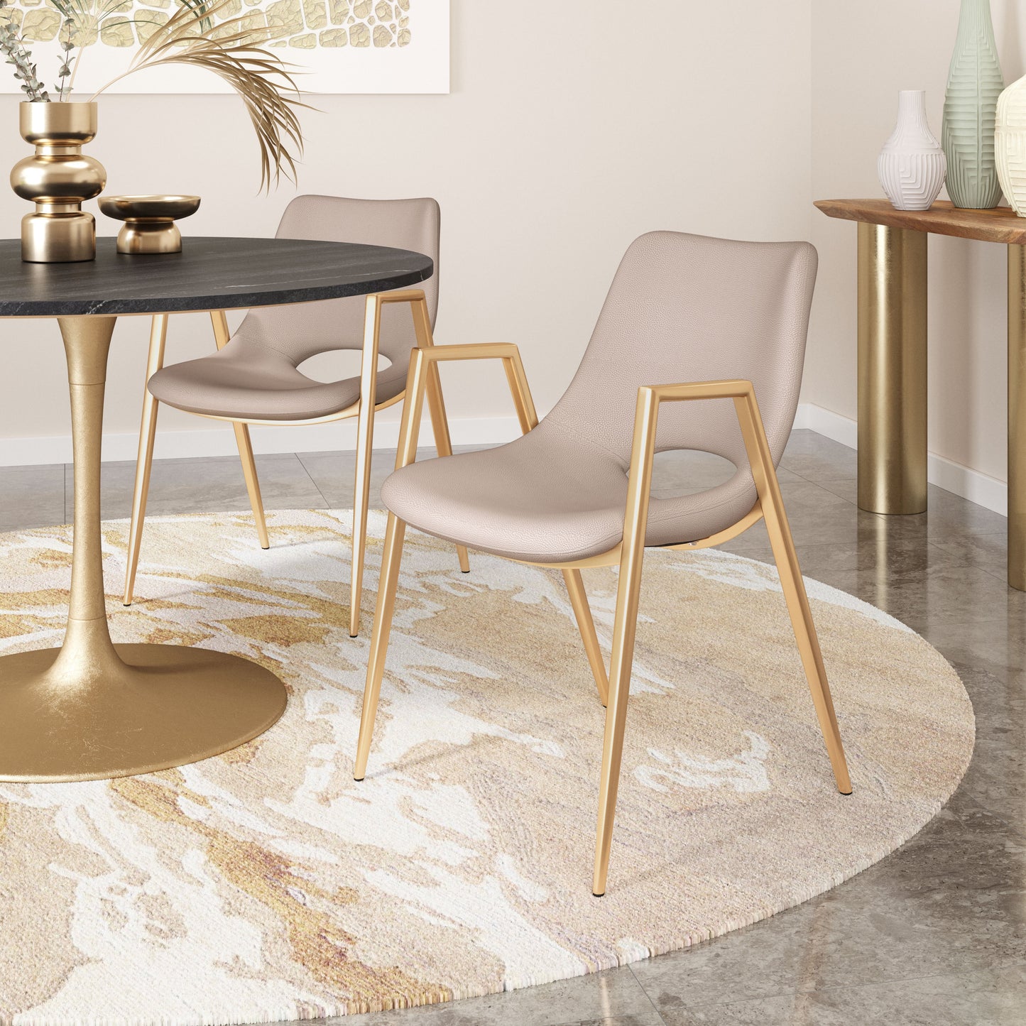 Desi Dining Chair (Set of 2) Beige & Gold