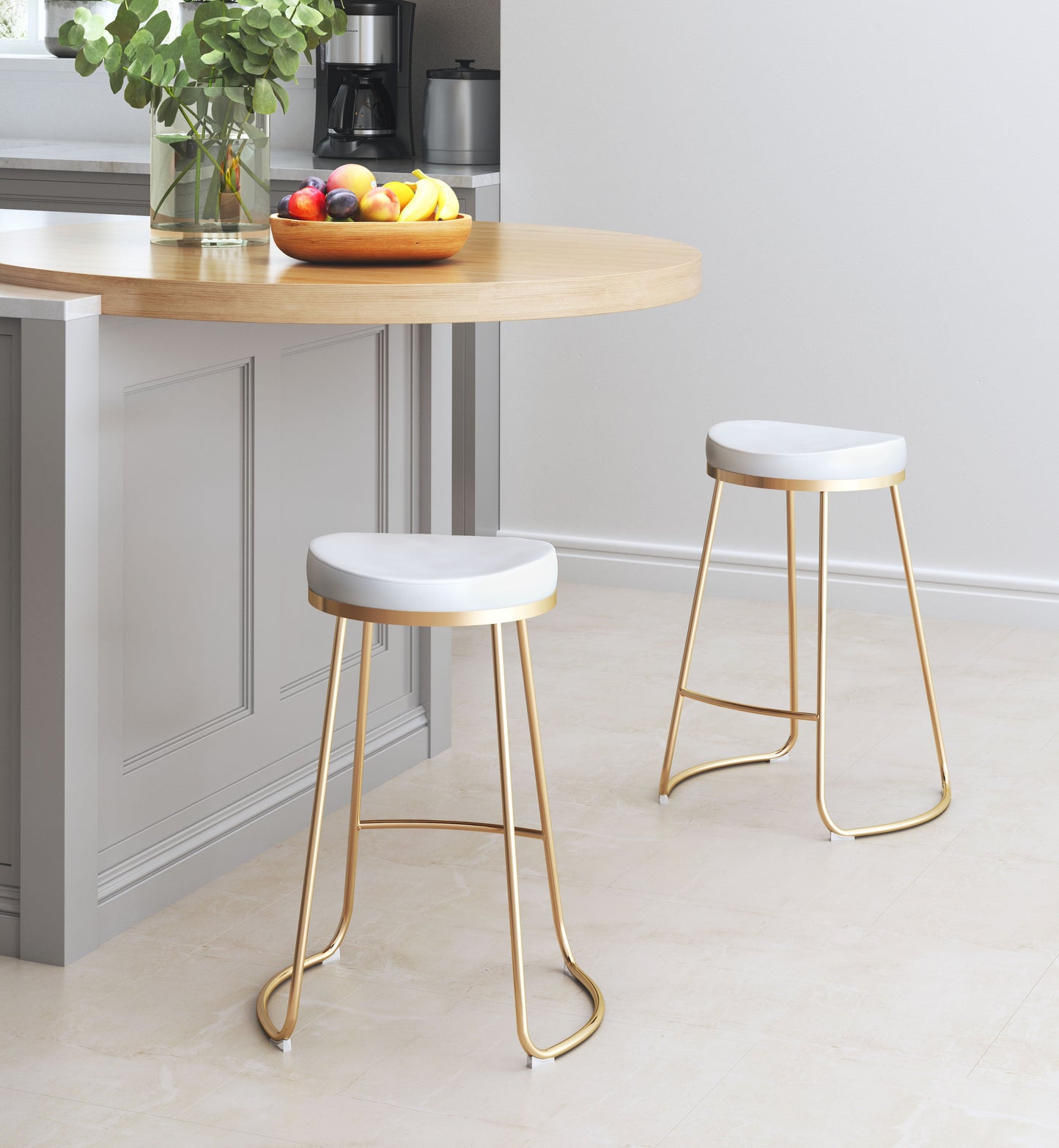 Bree Counter Stool (Set of 2) White & Gold