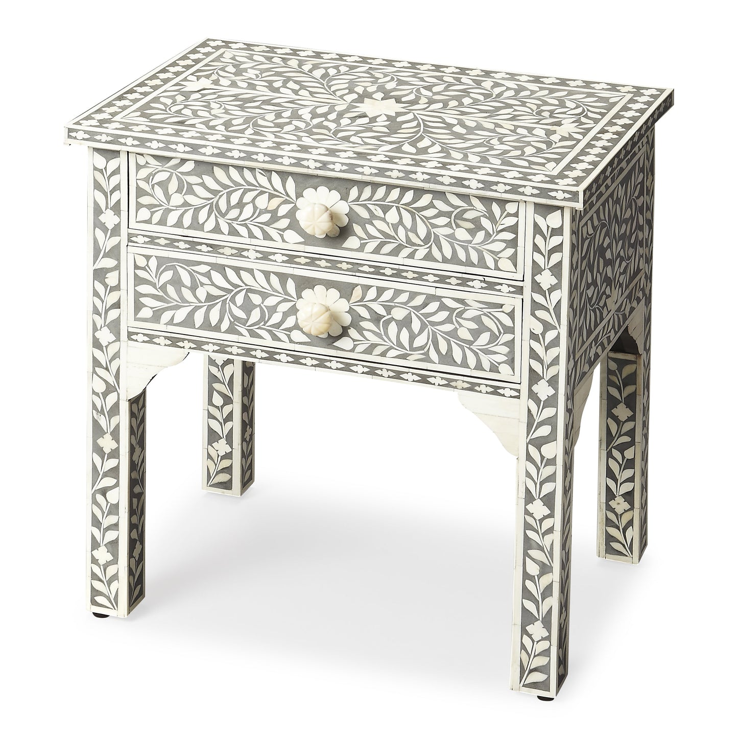 Vivienne Bone Inlay Side Table in Gray  3215070