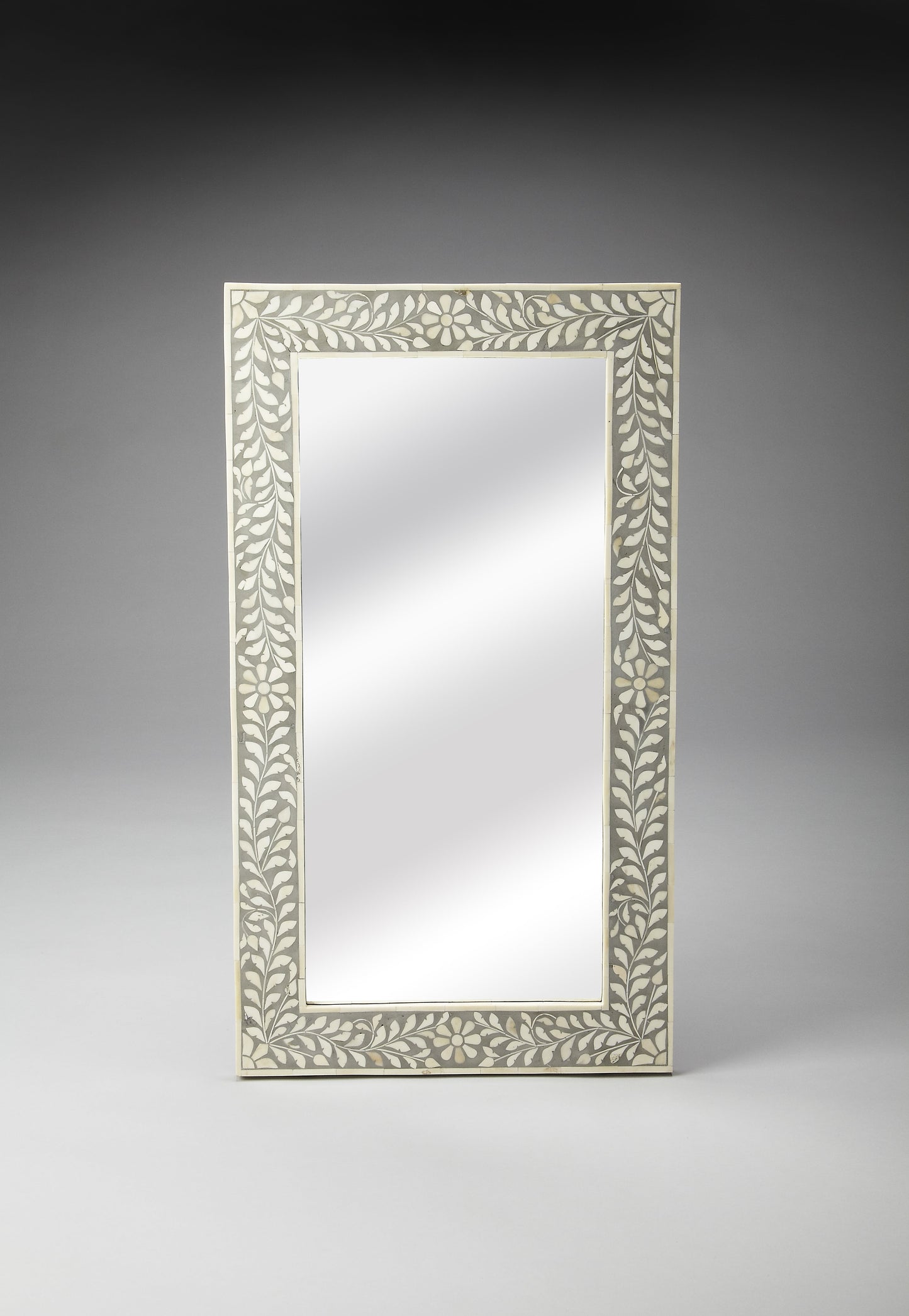 Vivienne Rectangular Bone Inlay Wall Mirrored in Gray  3479321