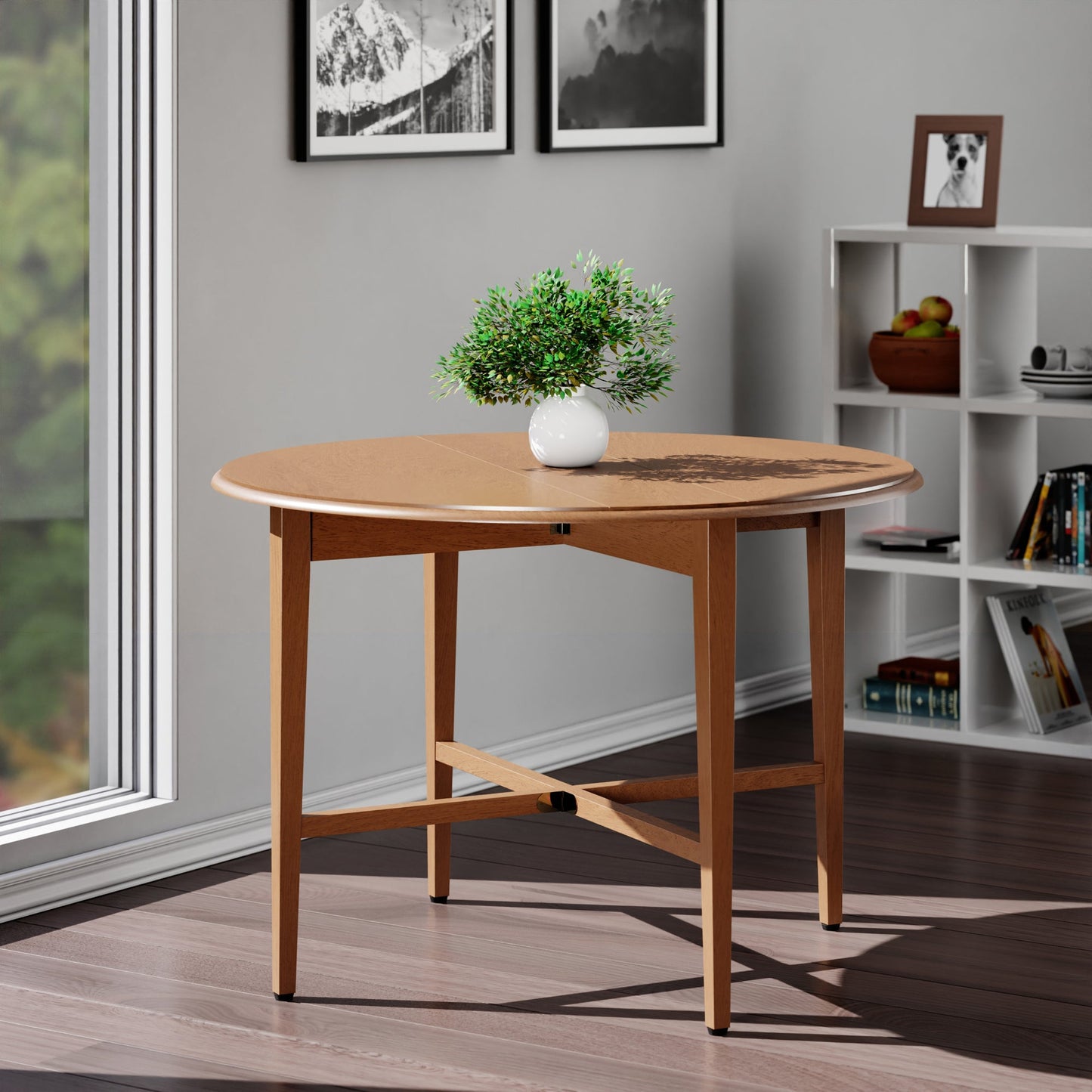 Hannah Double Drop Leaf Round Dining Table, Light Oak