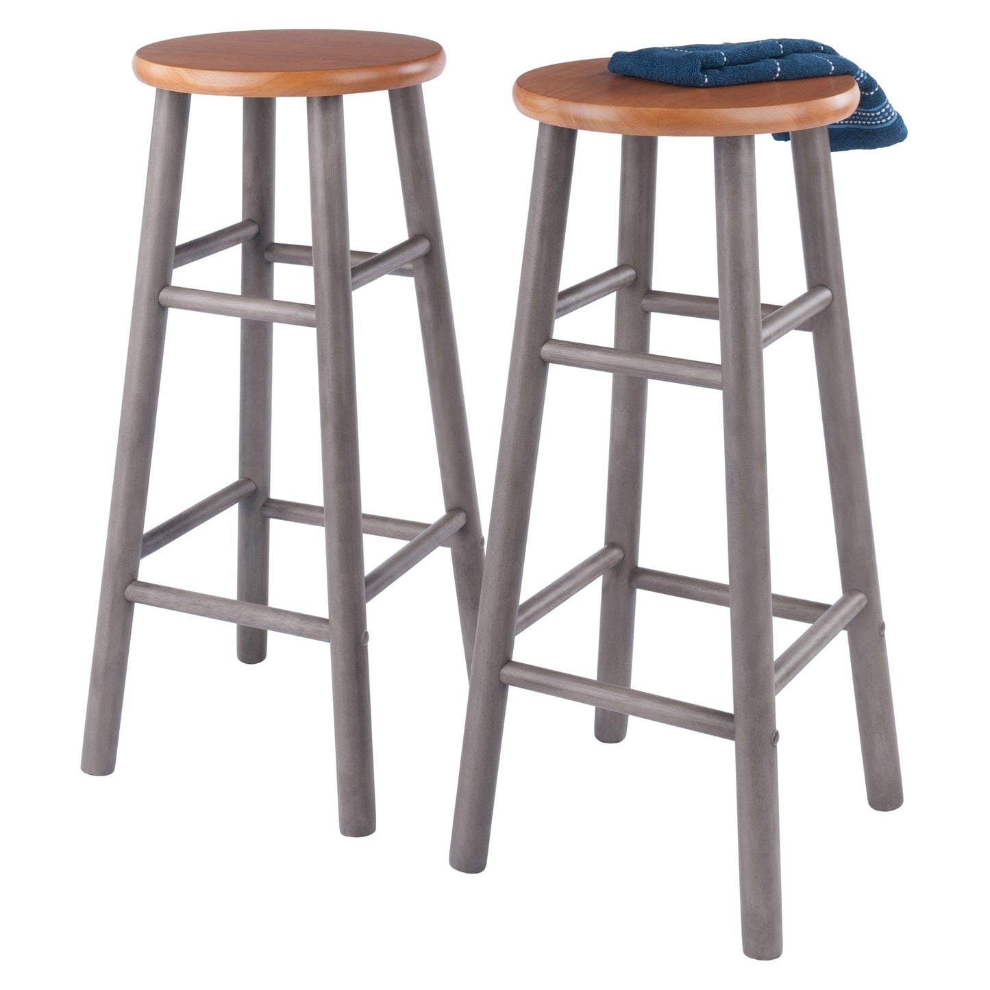 Huxton 2-Pc Bar Stool Set, Gray and Teak