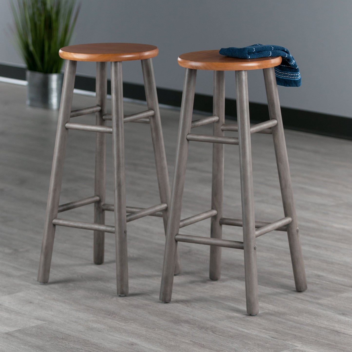 Huxton 2-Pc Bar Stool Set, Gray and Teak