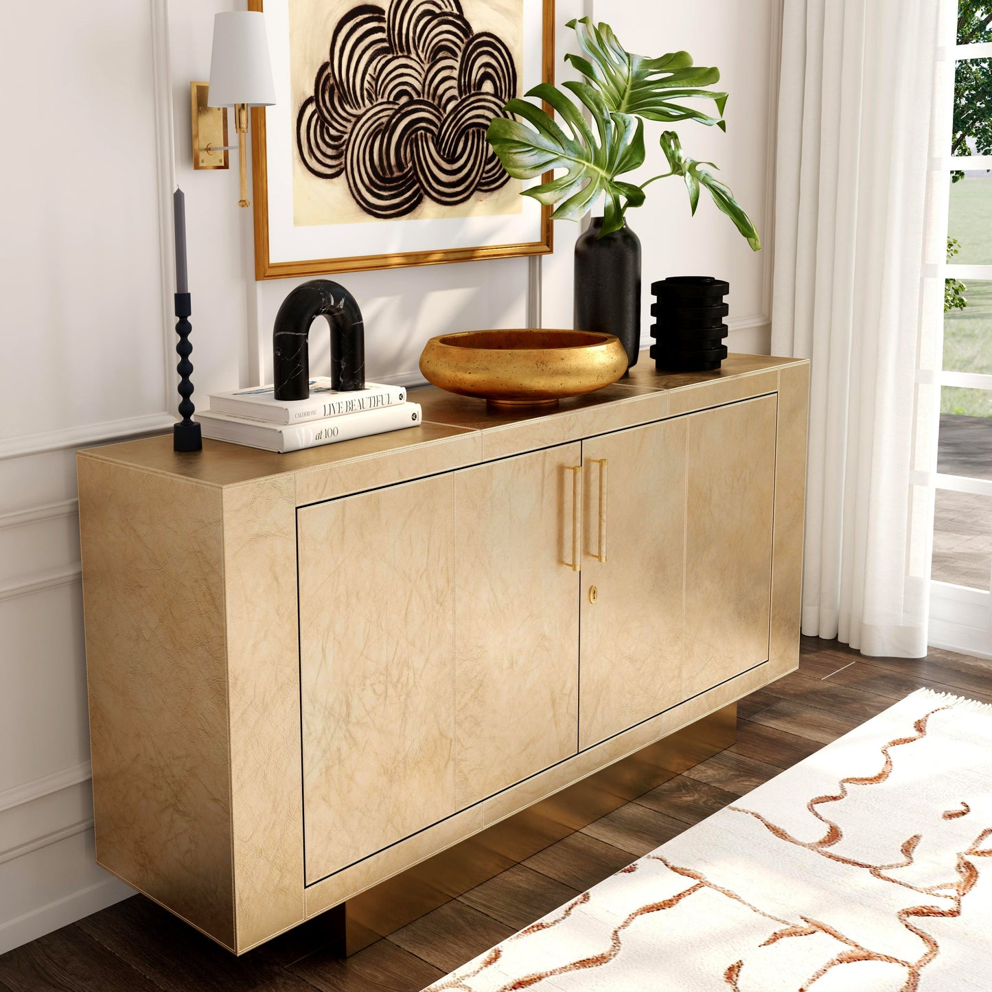 Francois Leather 70.5" Buffet Sideboard in Gold  3736350