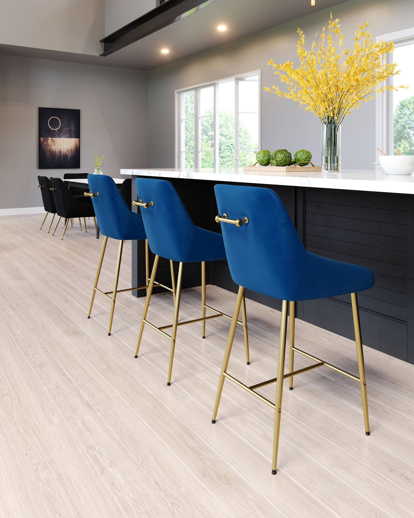 Madelaine Counter Stool Navy Blue & Gold