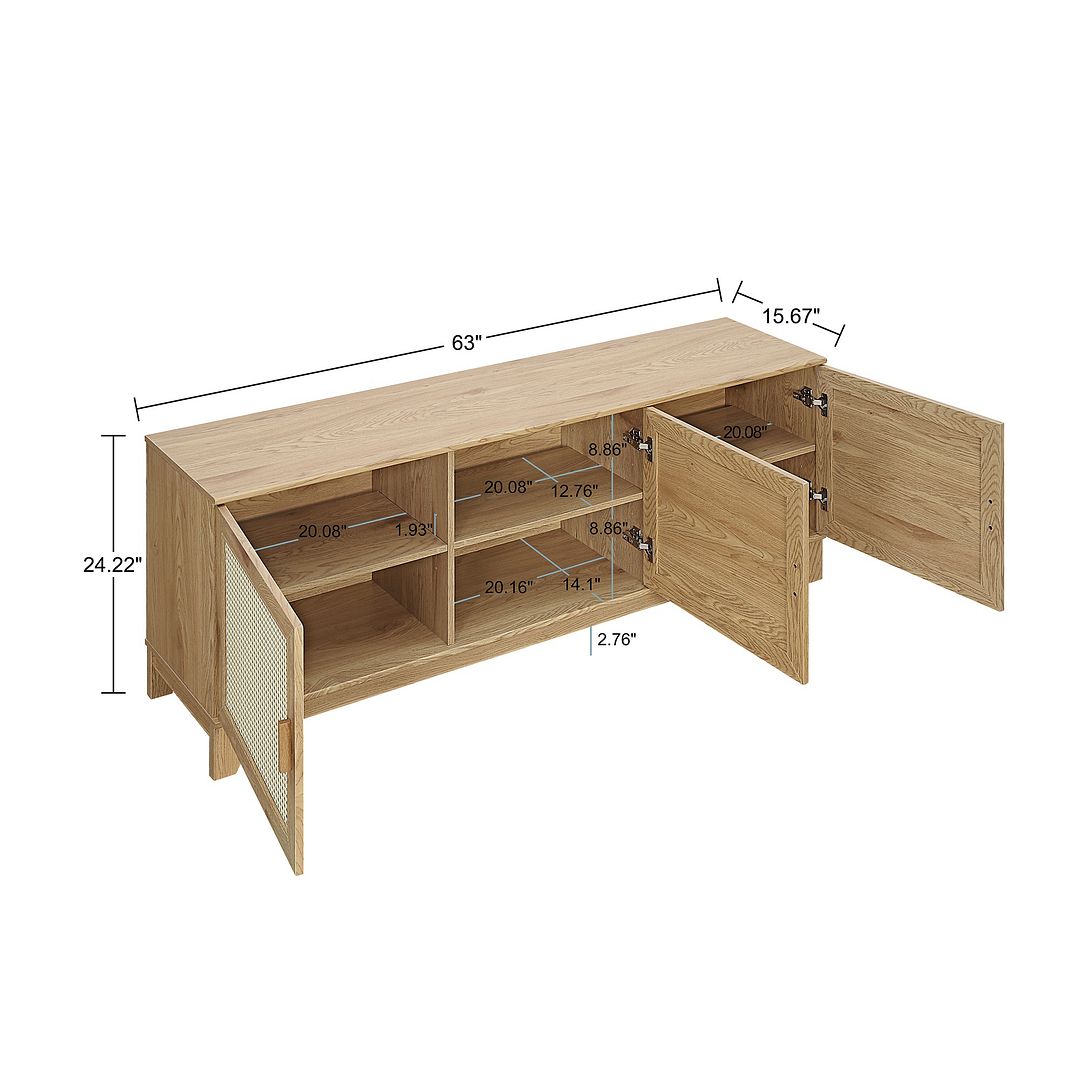 Manhattan Comfort Sheridan Modern Cane 4-Piece Set: Bookcase, TV Stand, Sideboard, Nightstand in Nature