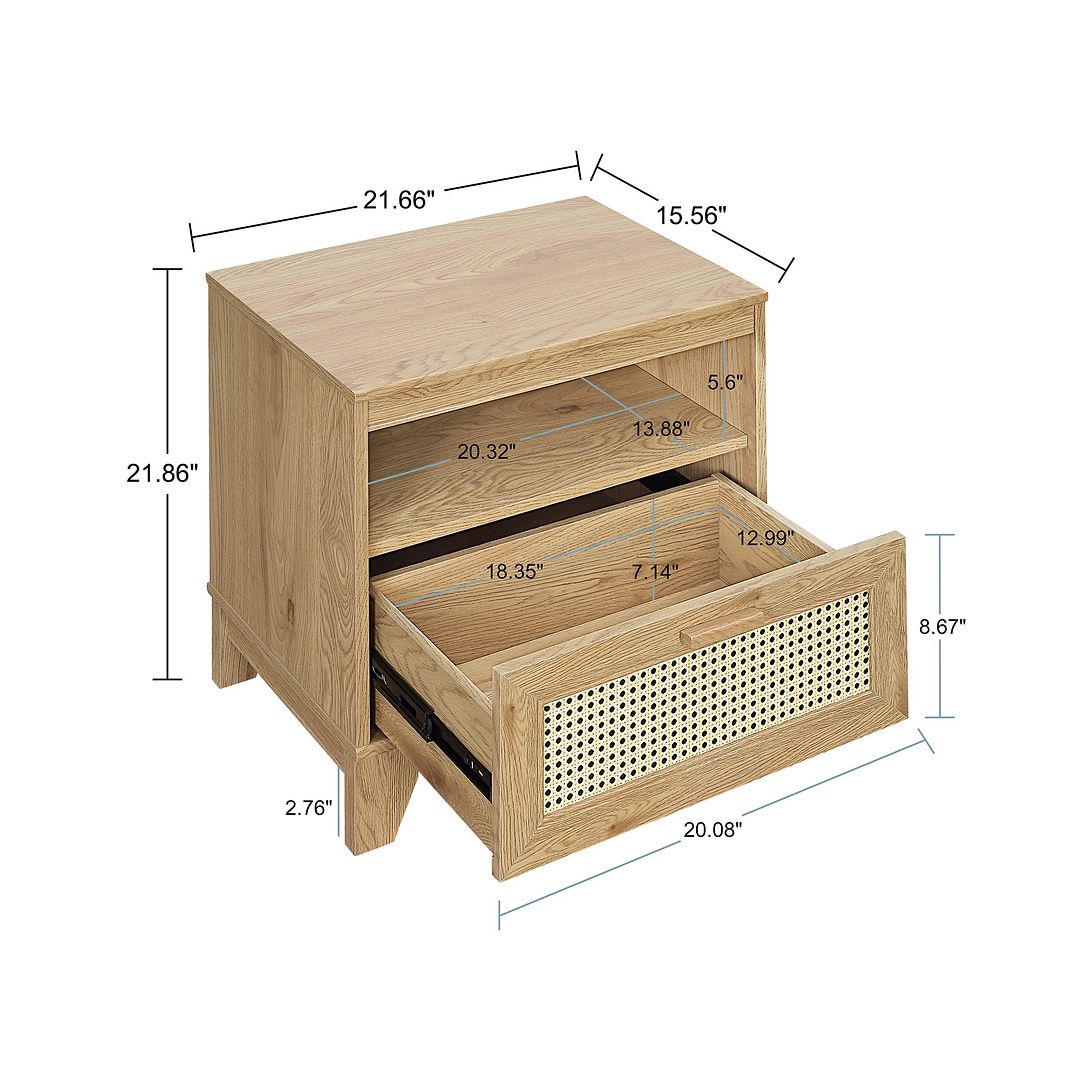 Manhattan Comfort Sheridan Modern Cane 4-Piece Set: Bookcase, TV Stand, Sideboard, Nightstand in Nature